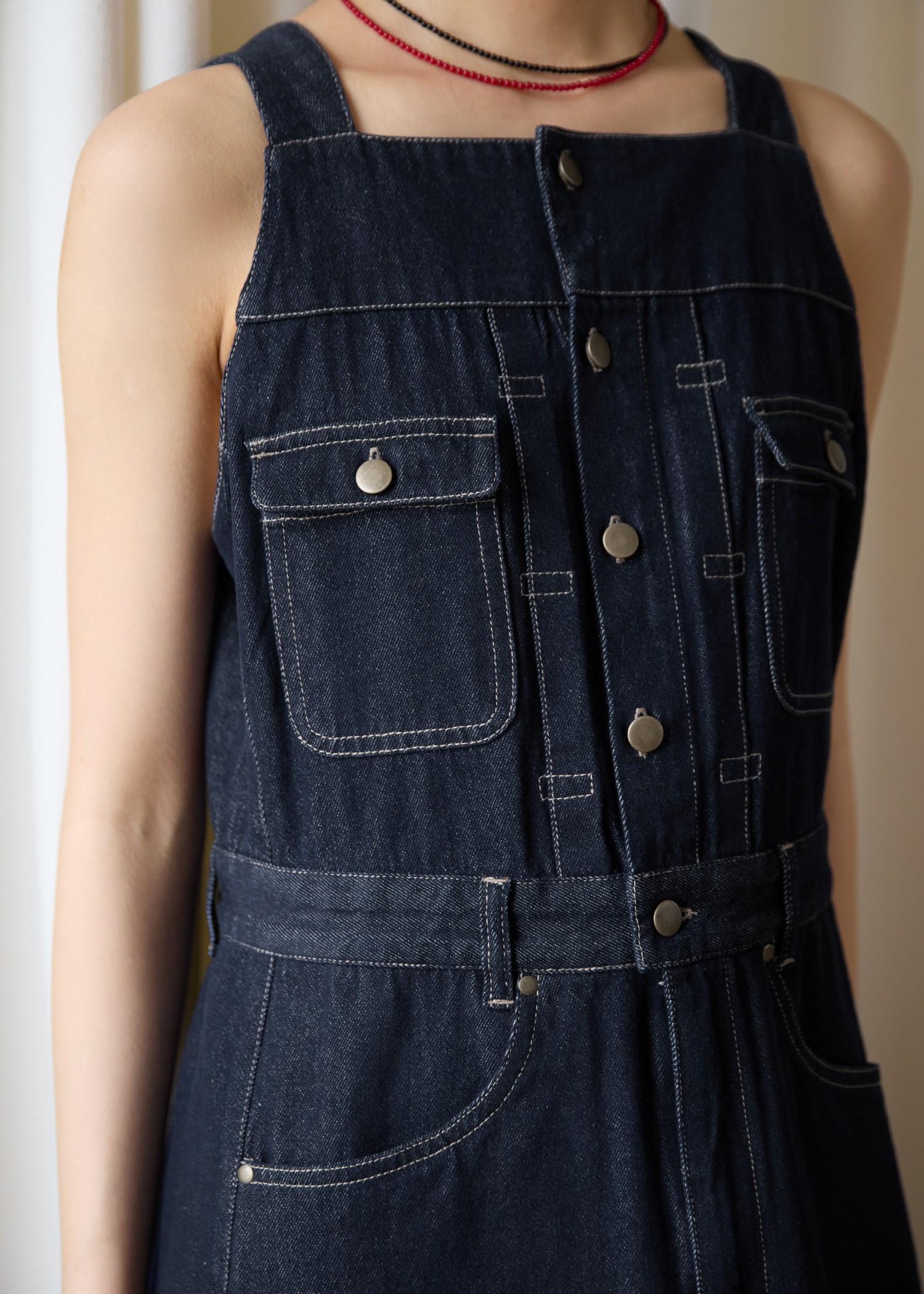 denim square neck no sleeve OP