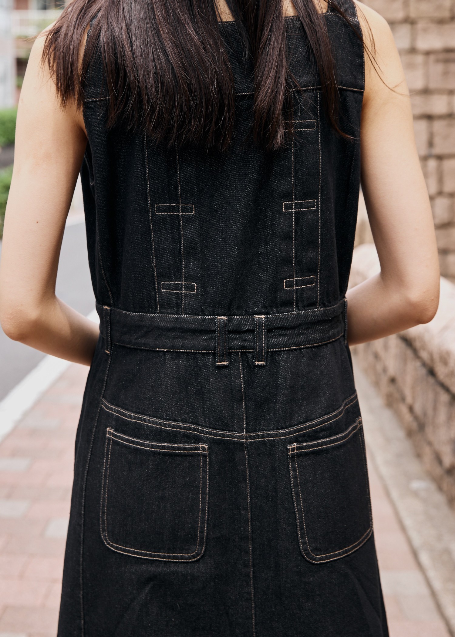 denim square neck no sleeve OP