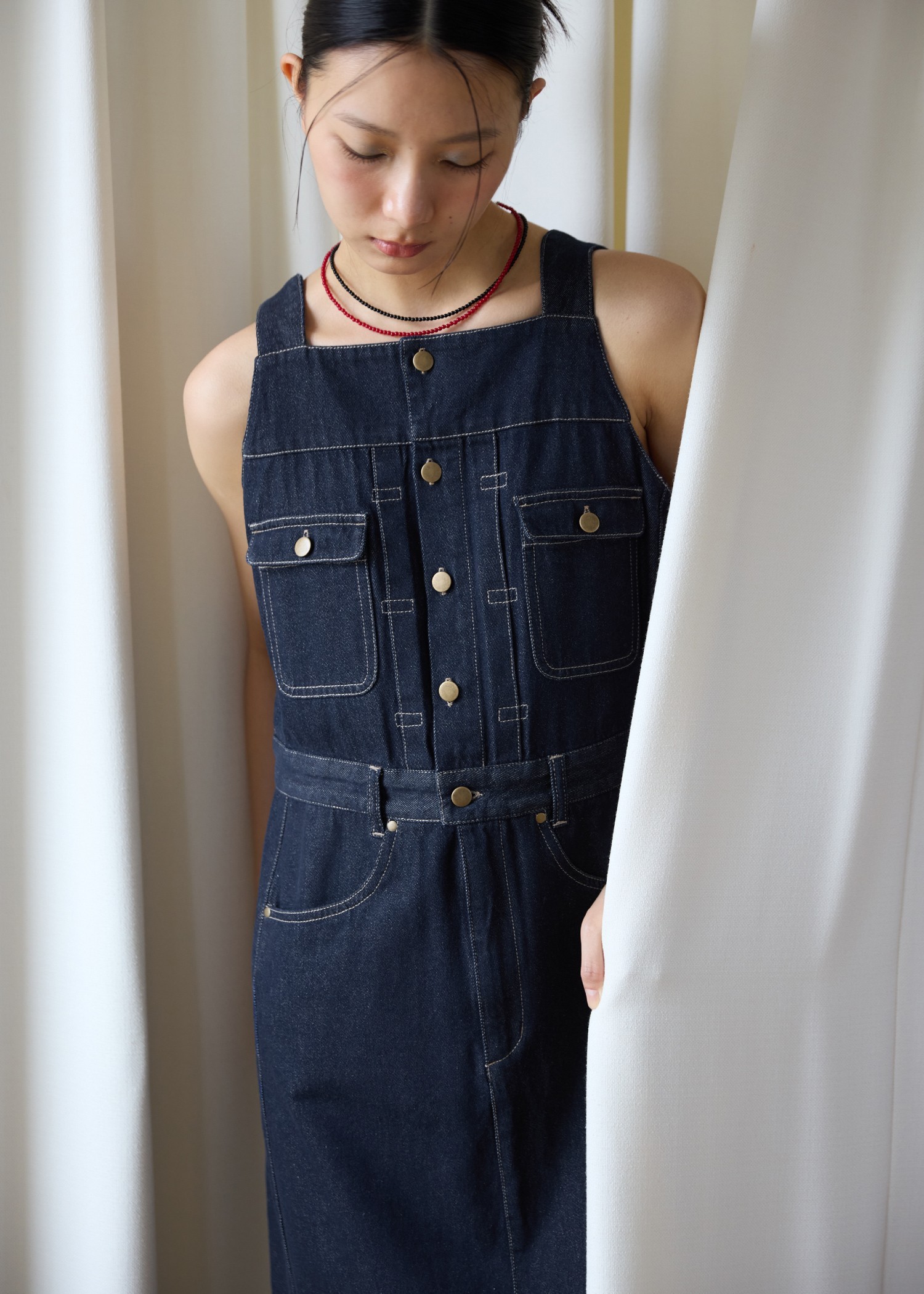 denim square neck no sleeve OP