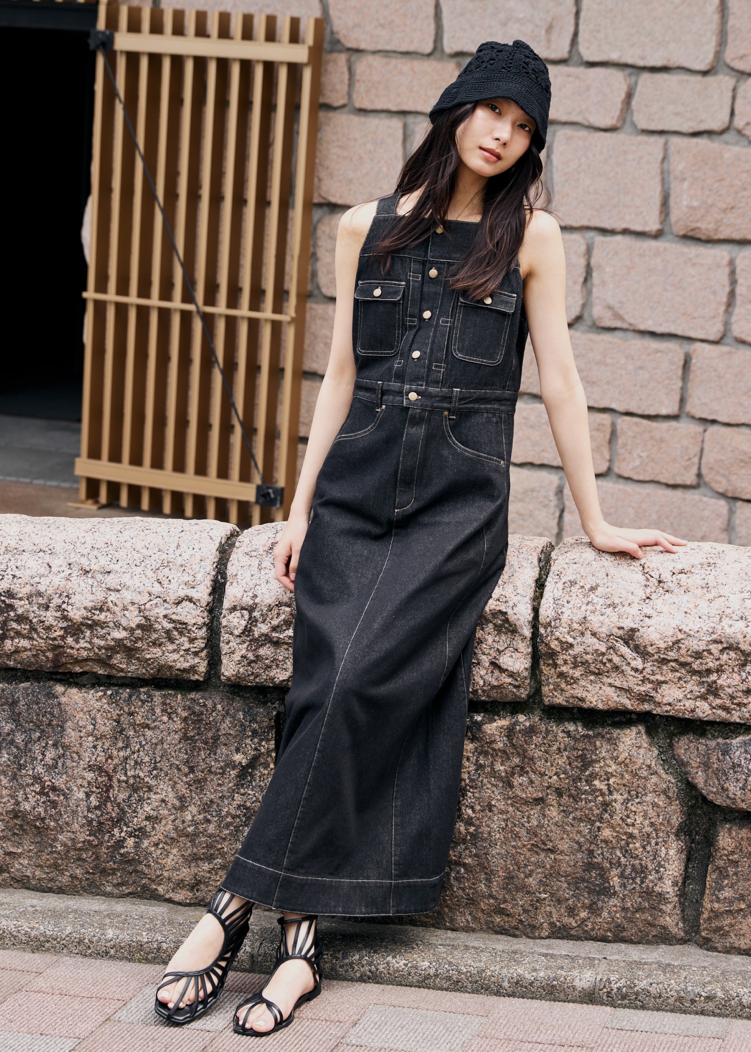 denim square neck no sleeve OP