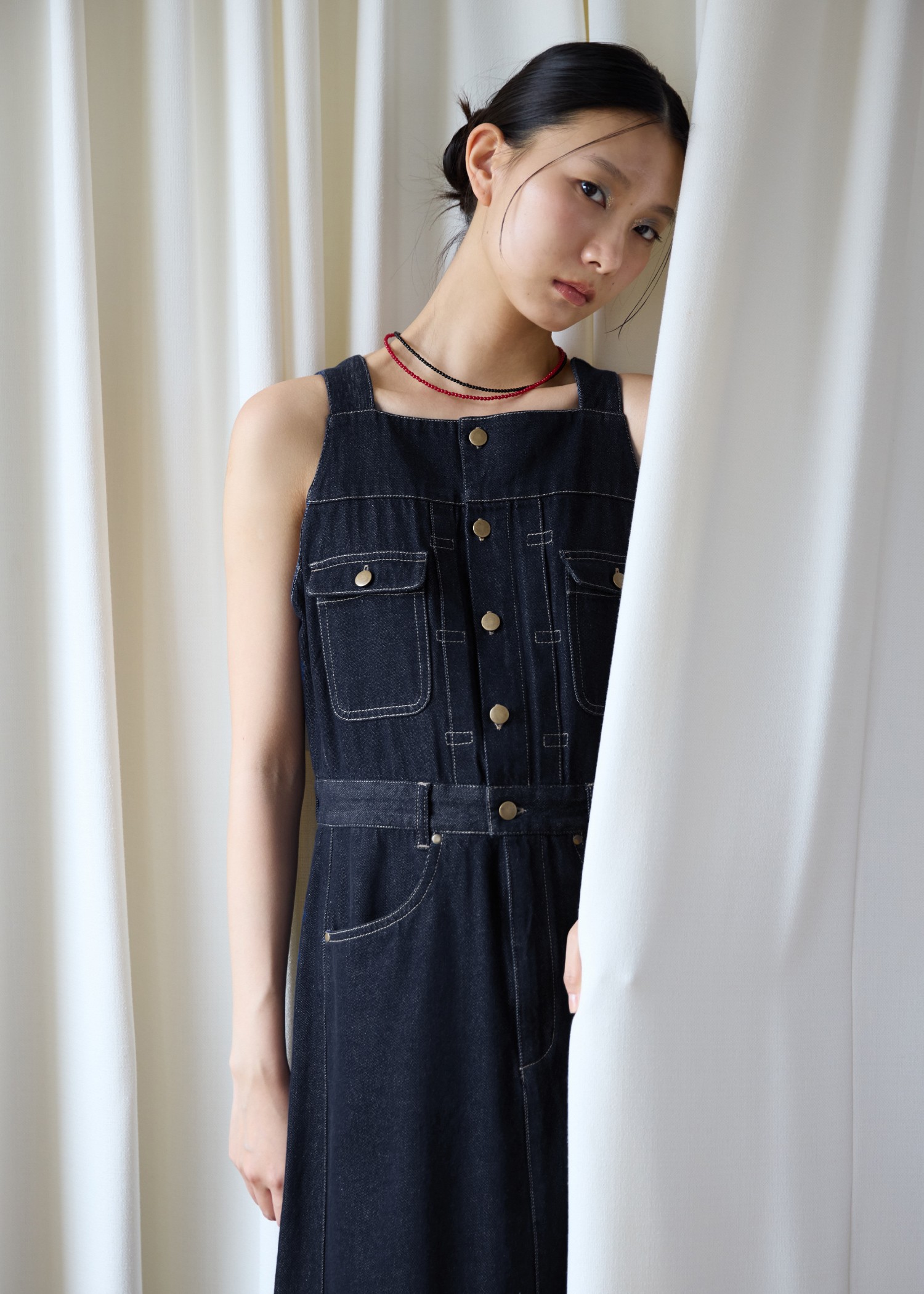 denim square neck no sleeve OP