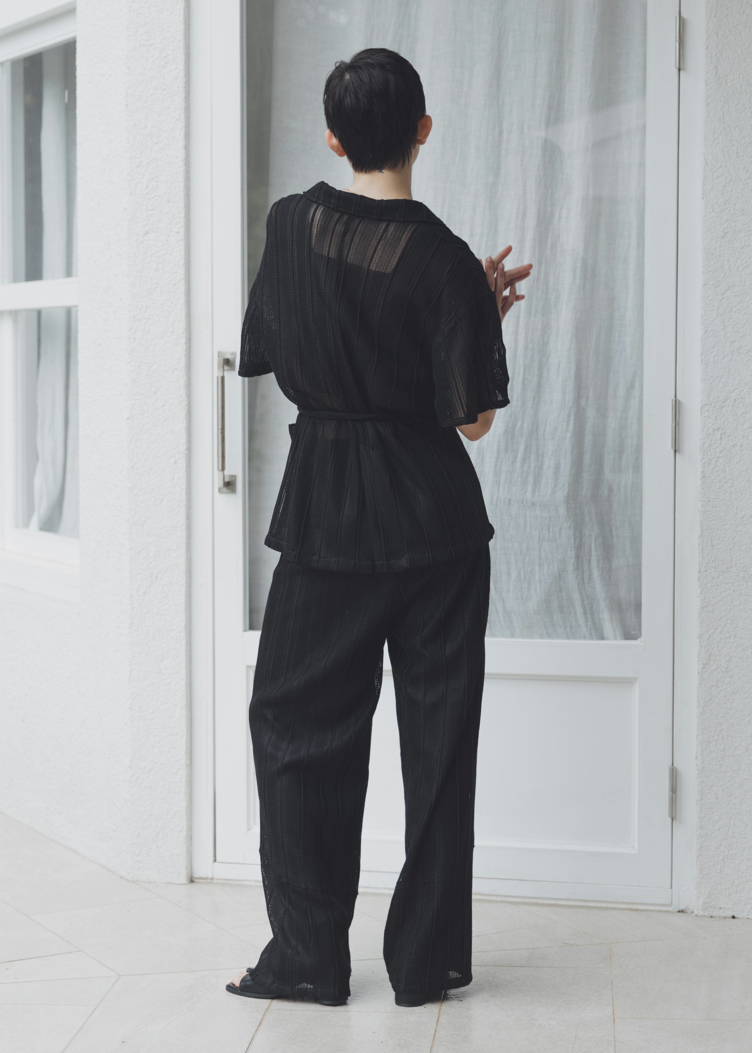 flare sleeve sheer stripe lace JK