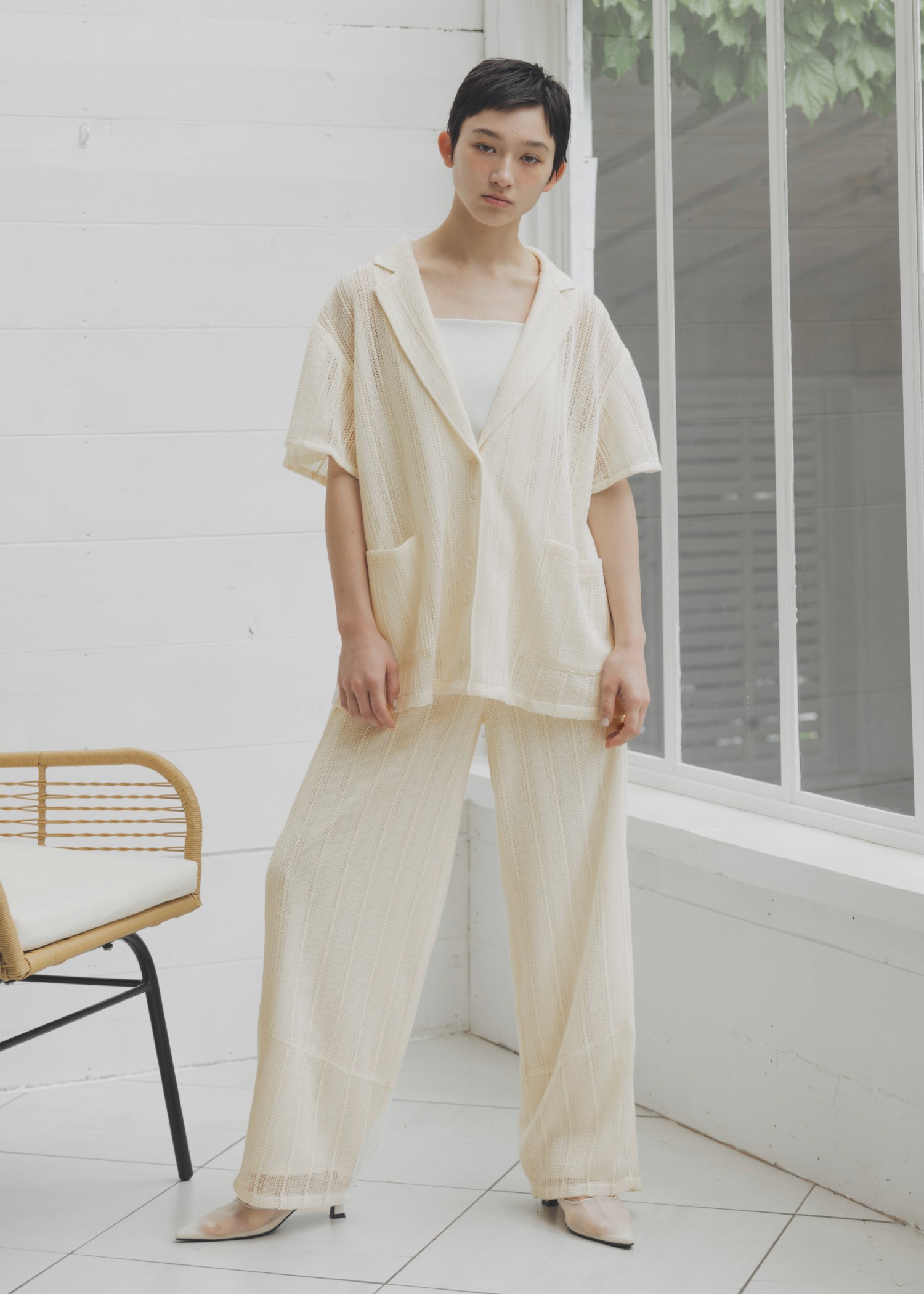 flare sleeve sheer stripe lace JK