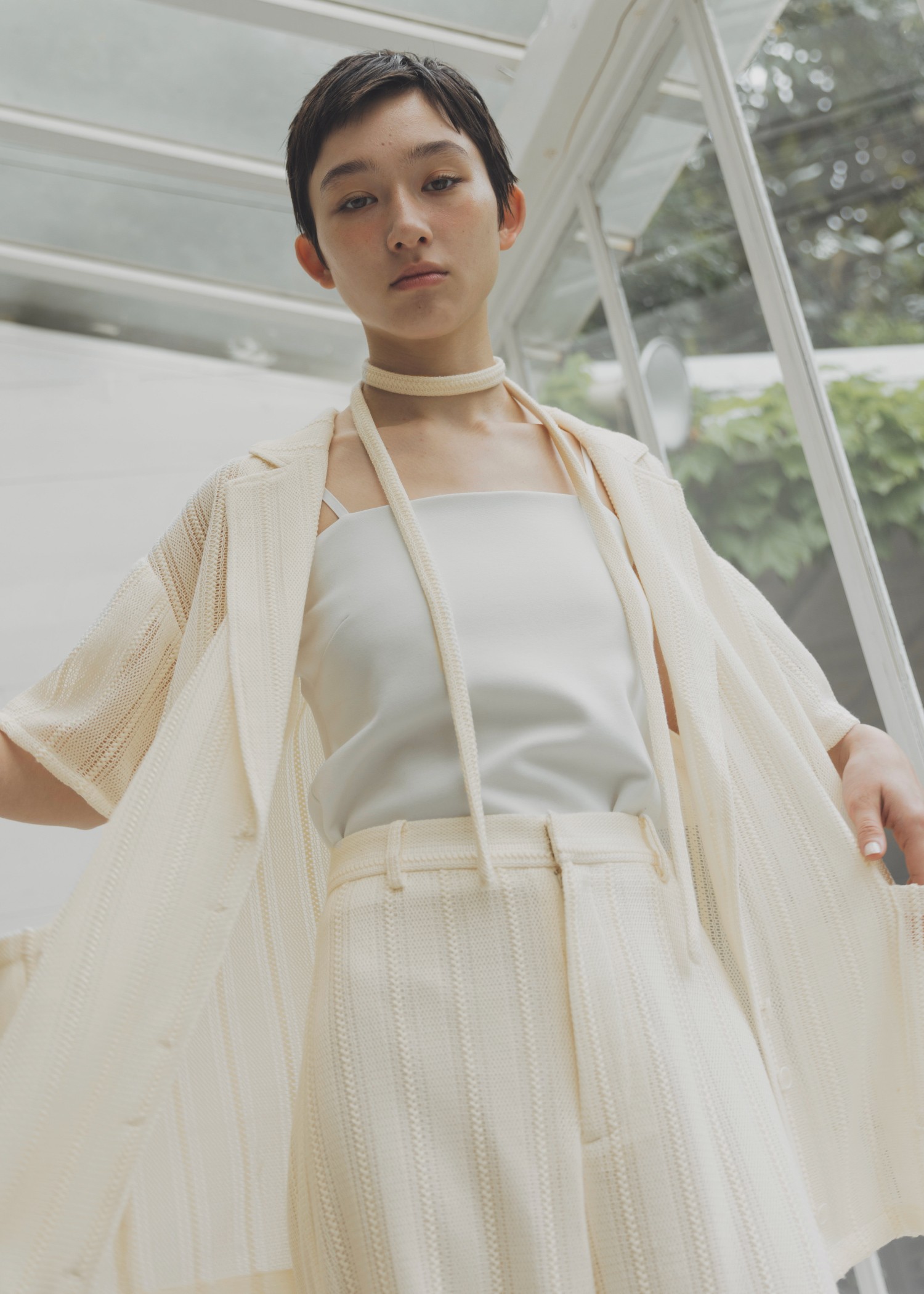 flare sleeve sheer stripe lace JK