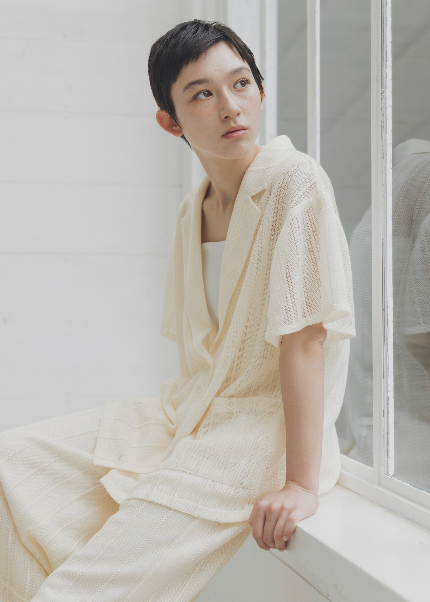 flare sleeve sheer stripe lace JK