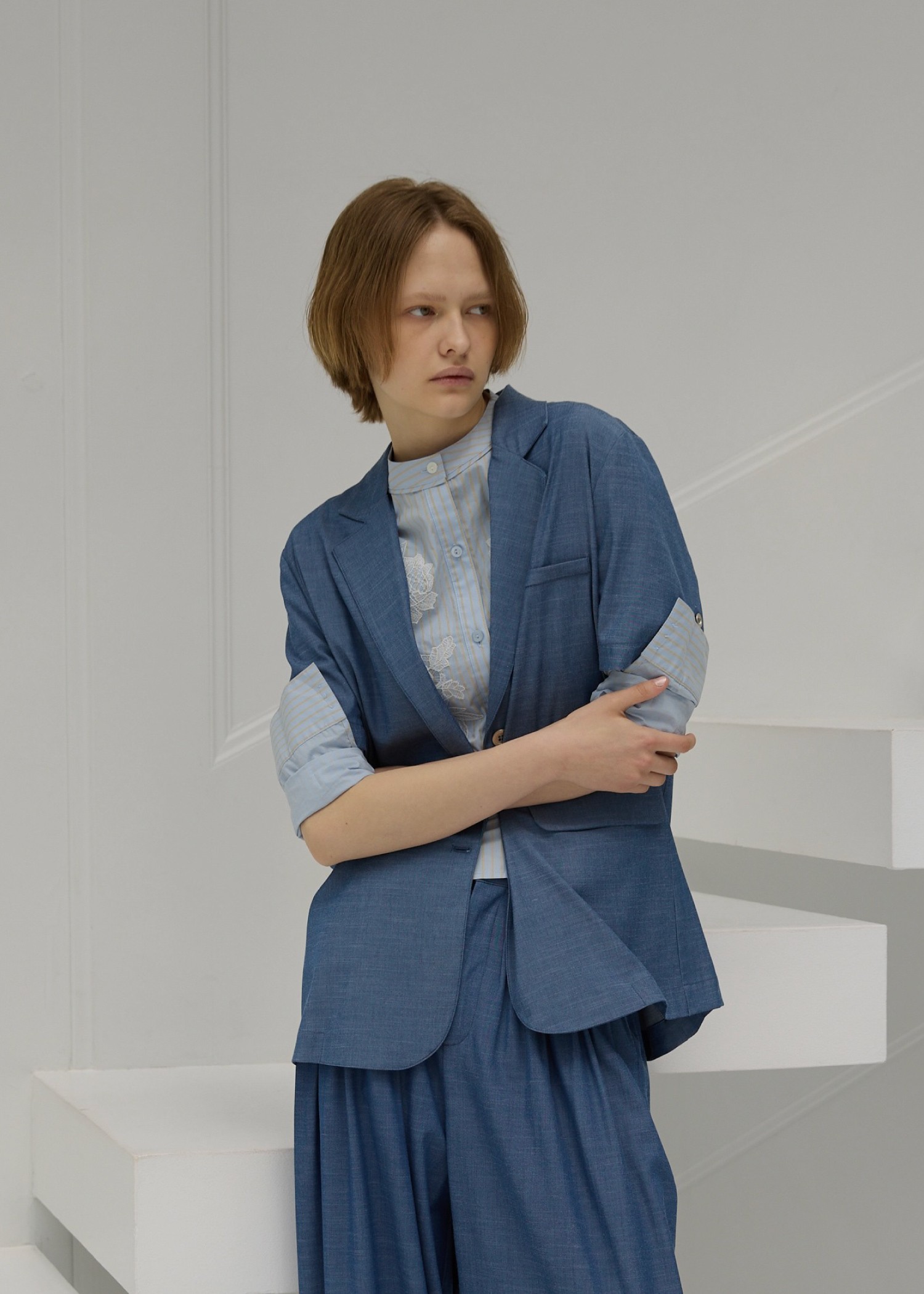 half sleeve slub mix tailored JK