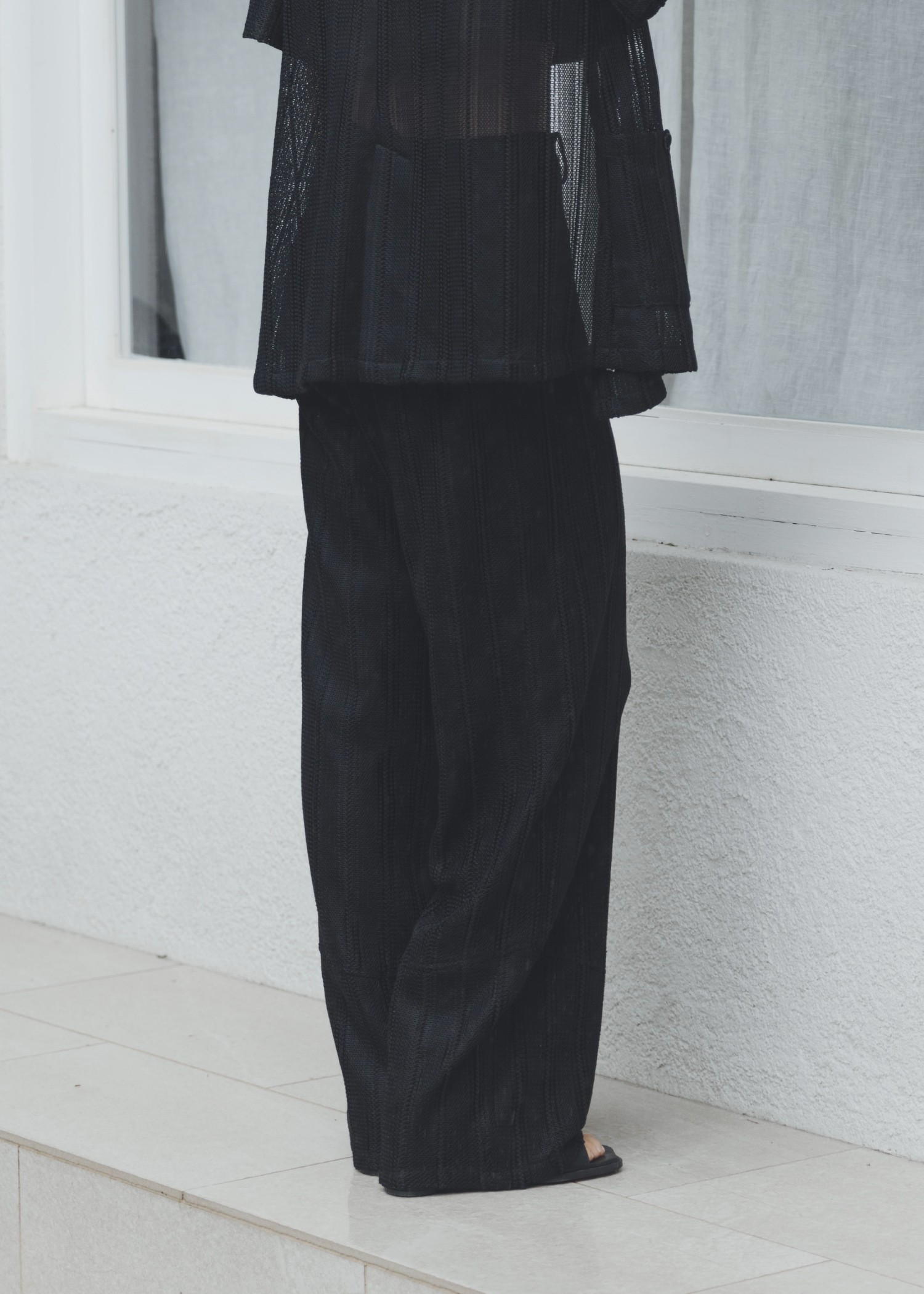 sheer stripe lace wide cocoon PT