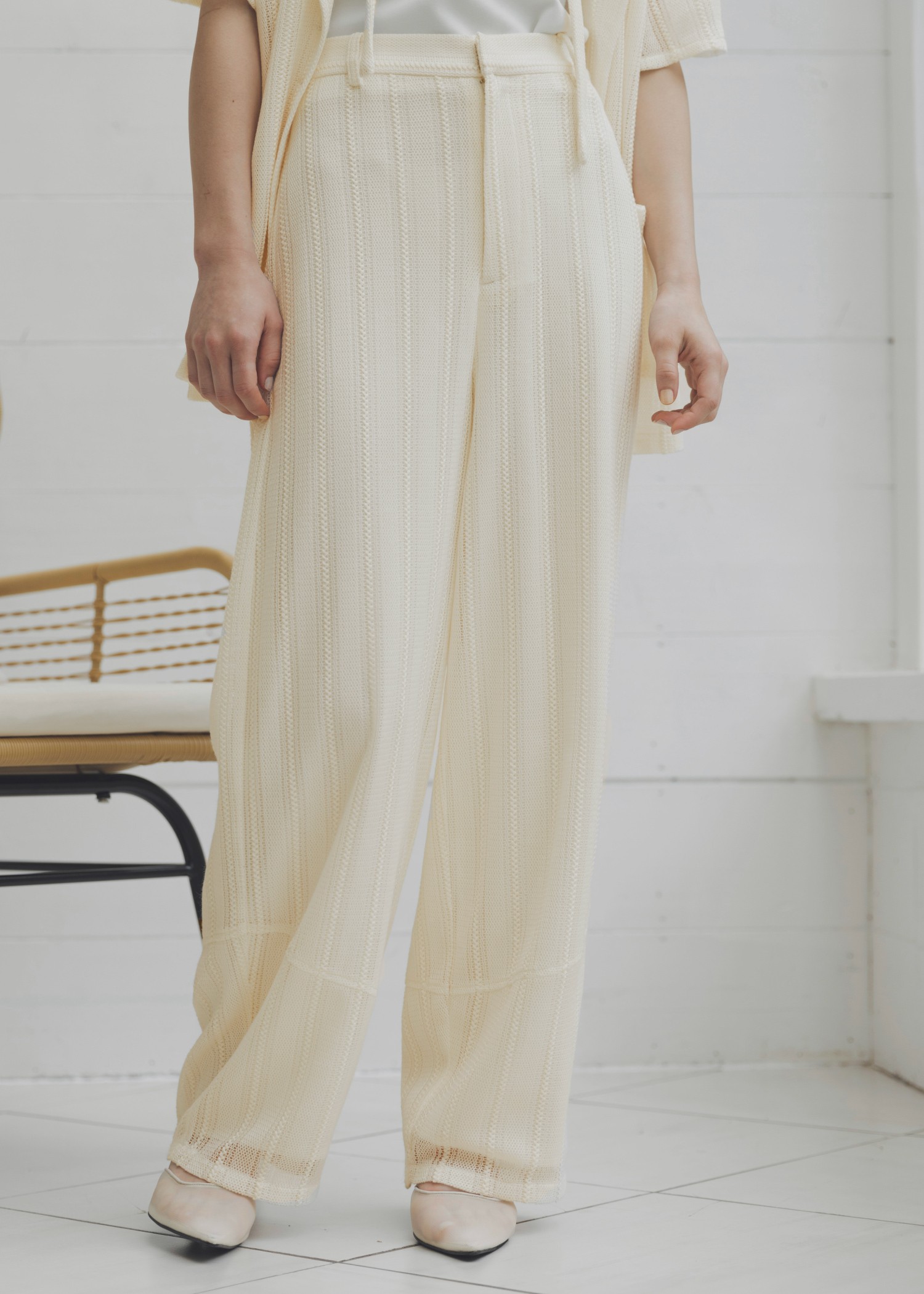 sheer stripe lace wide cocoon PT