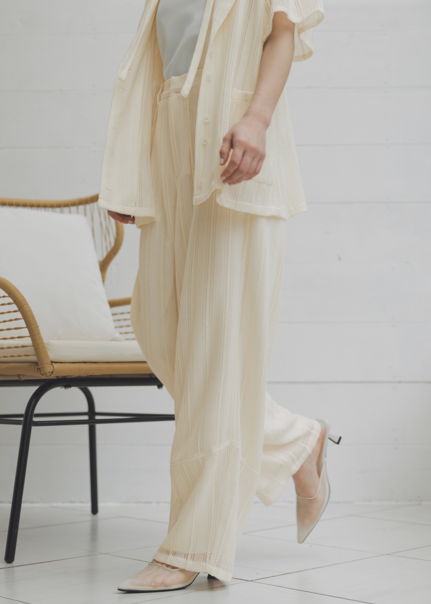 sheer stripe lace wide cocoon PT