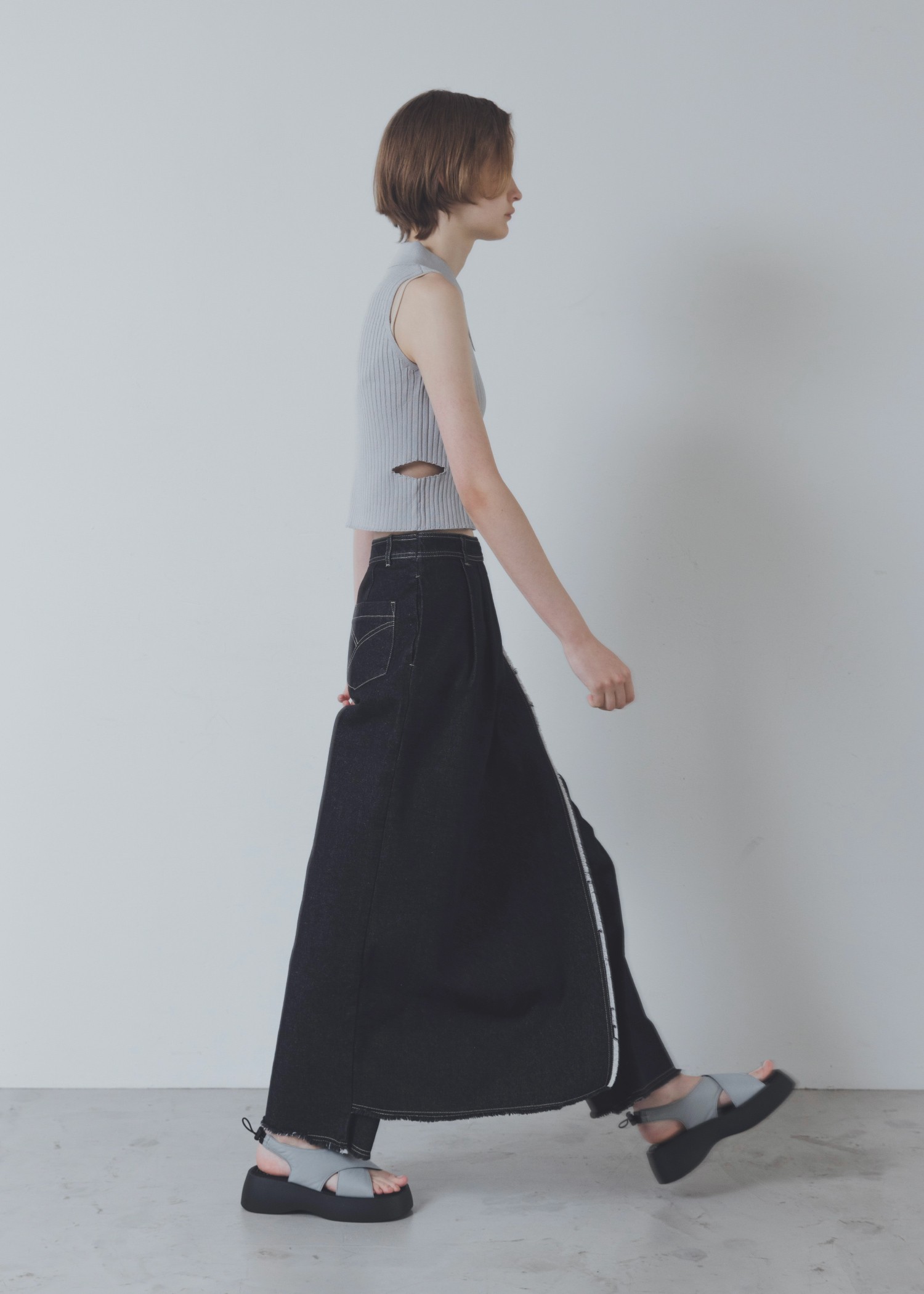 2way wrap tapered denim pants