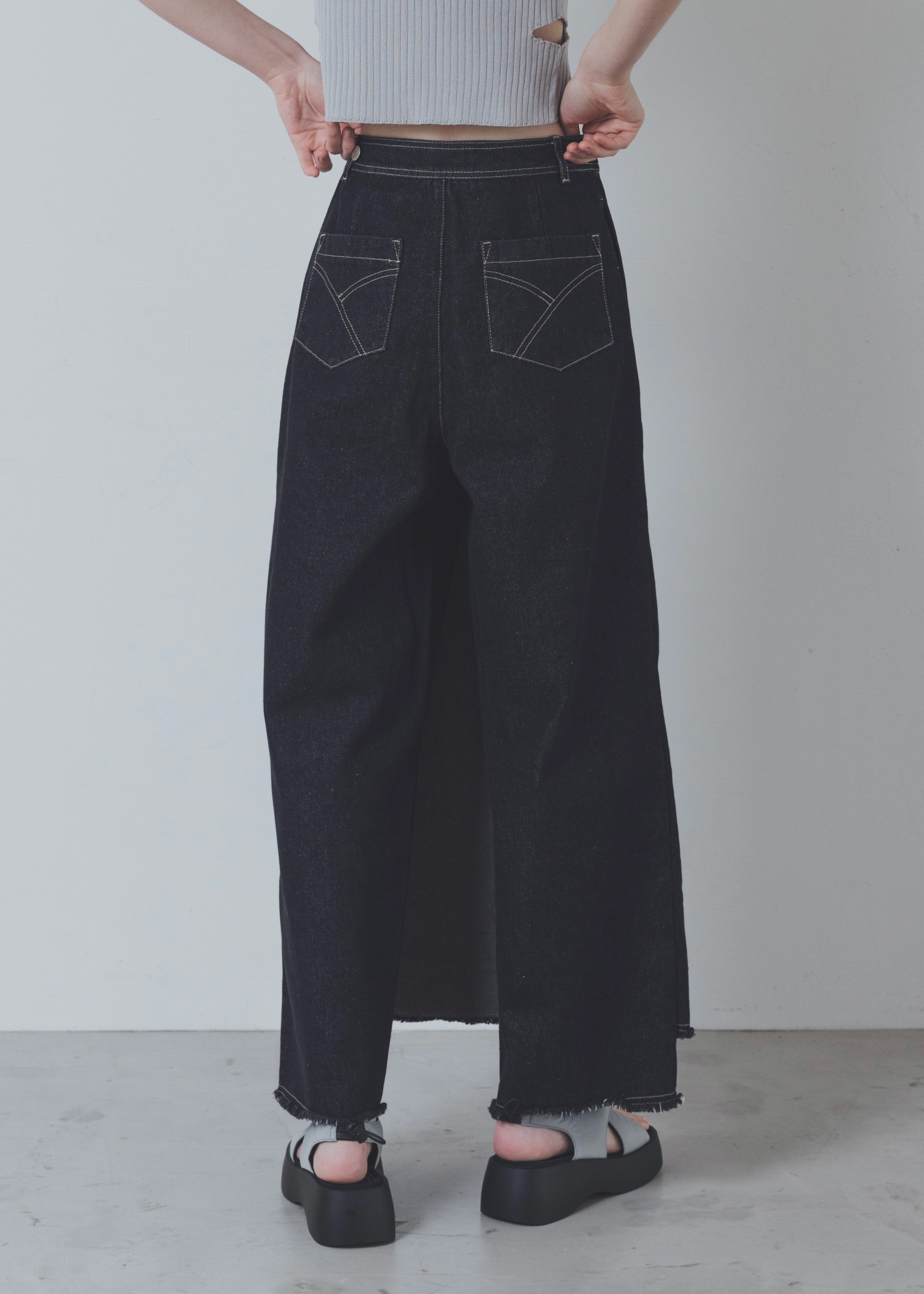2way wrap tapered denim pants