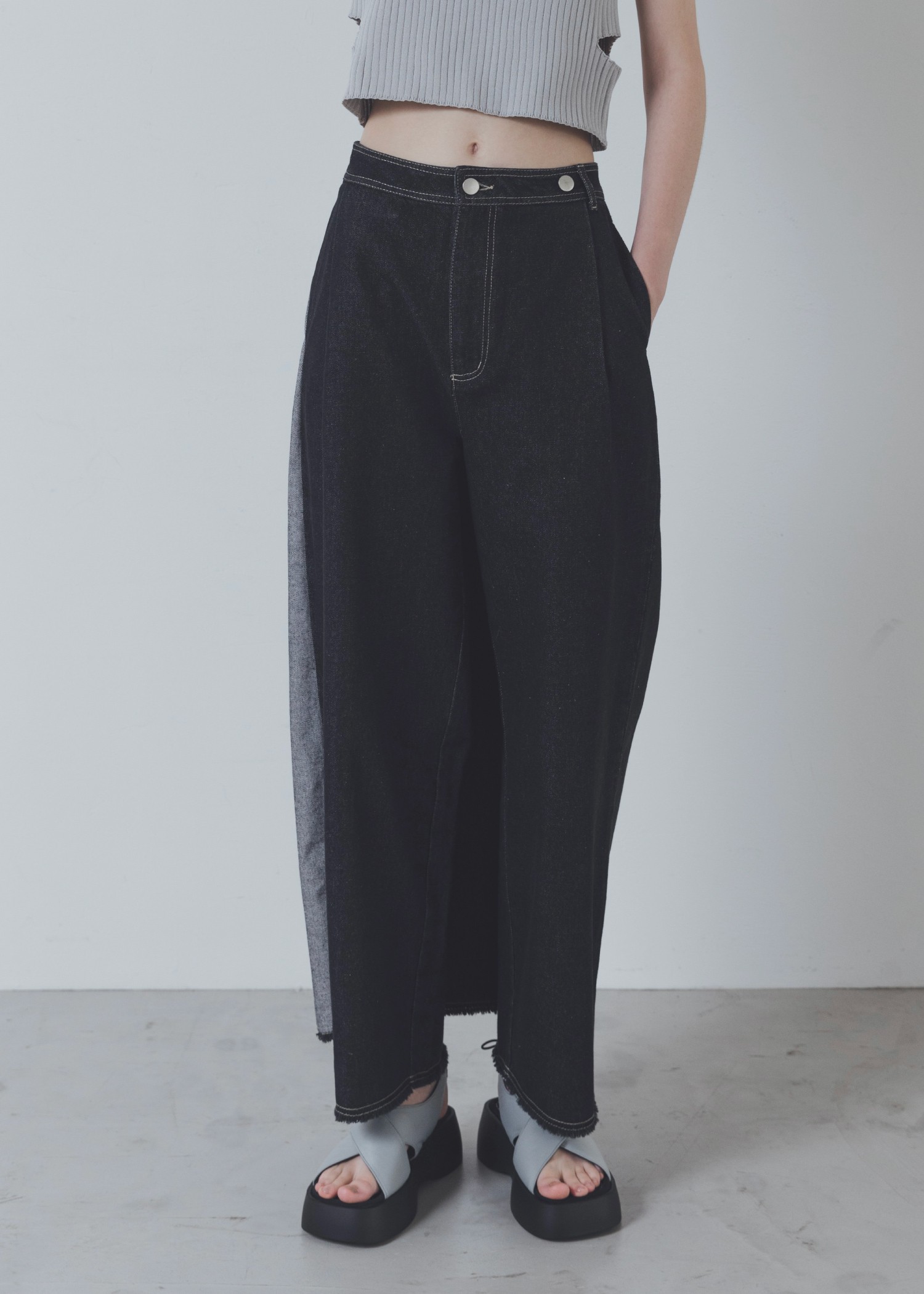 2way wrap tapered denim pants