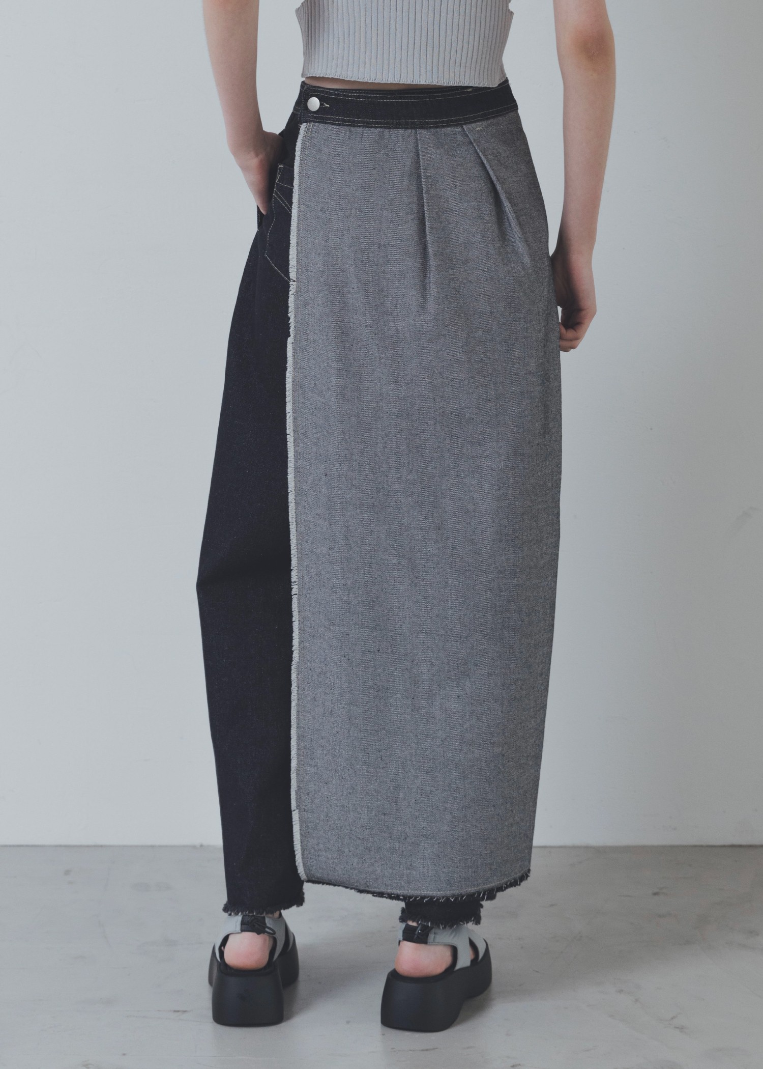 2way wrap tapered denim pants