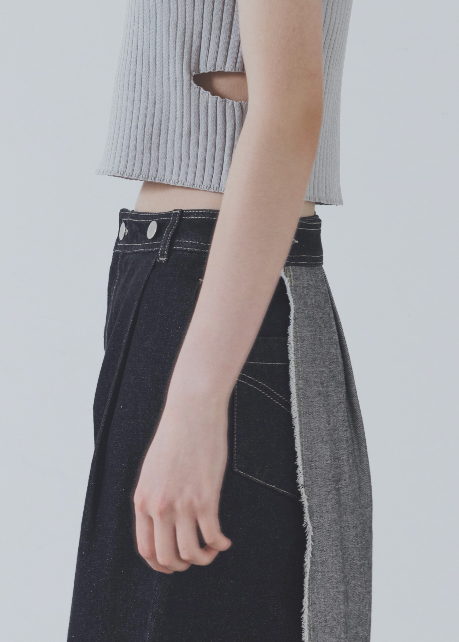 2way wrap tapered denim pants