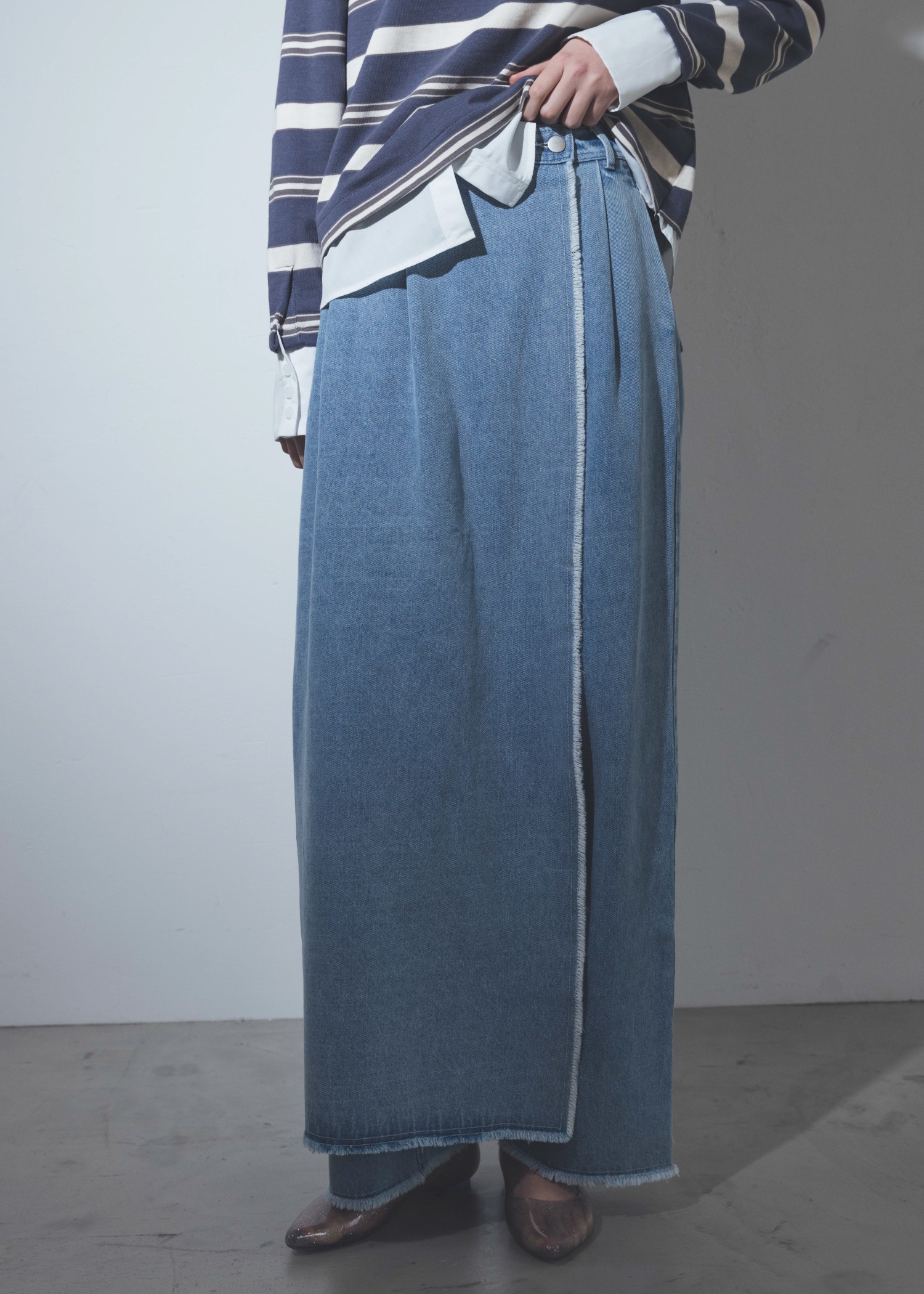 2way wrap tapered denim pants