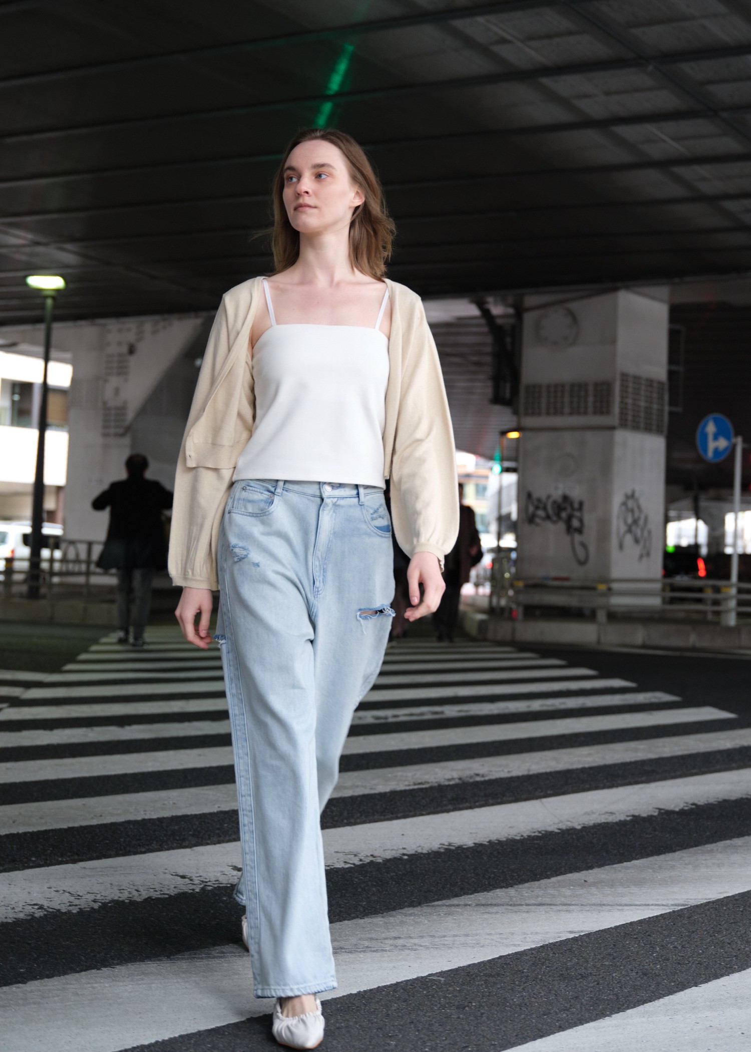 SS loose distressed effect denim PT