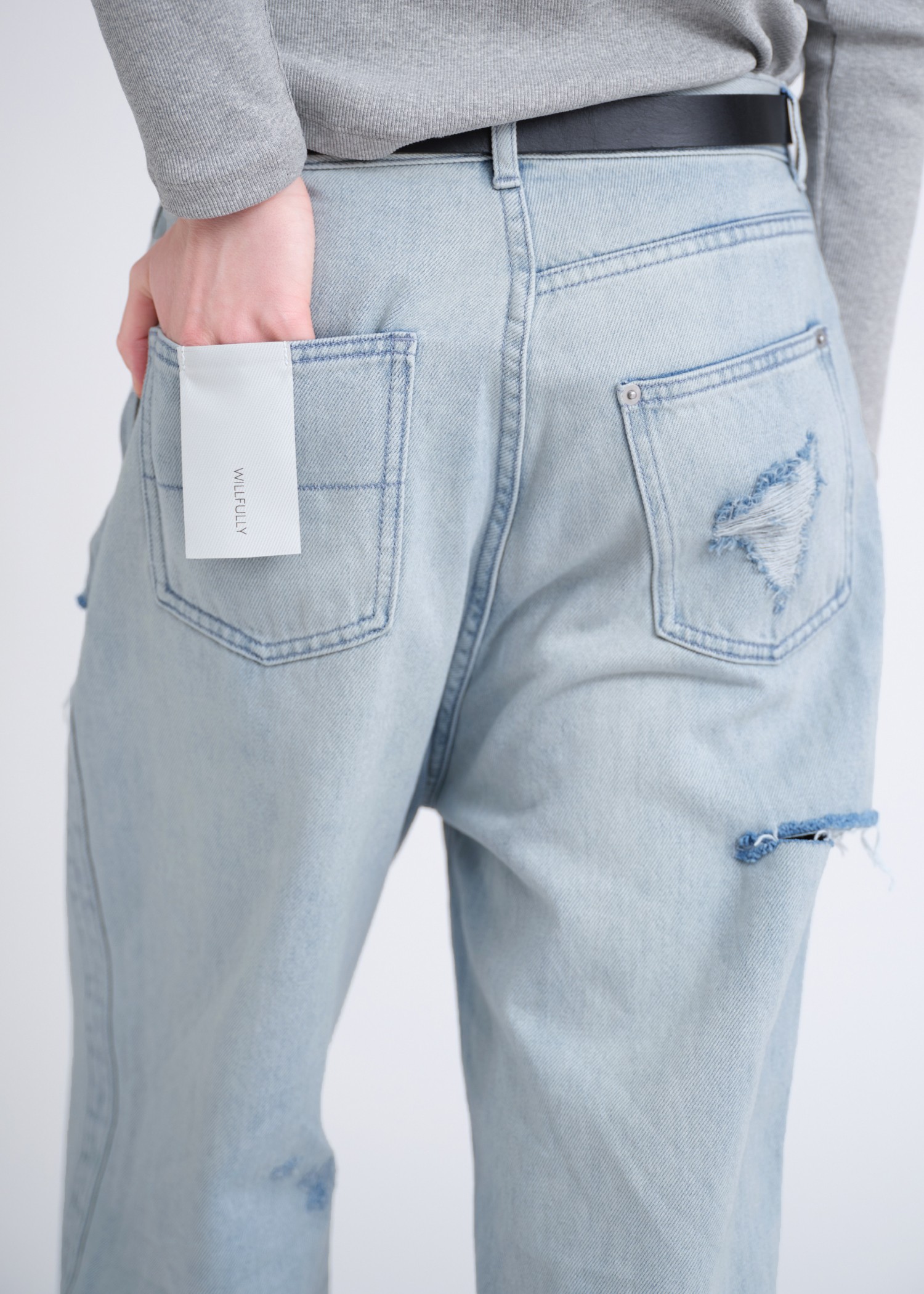 SS loose distressed effect denim PT