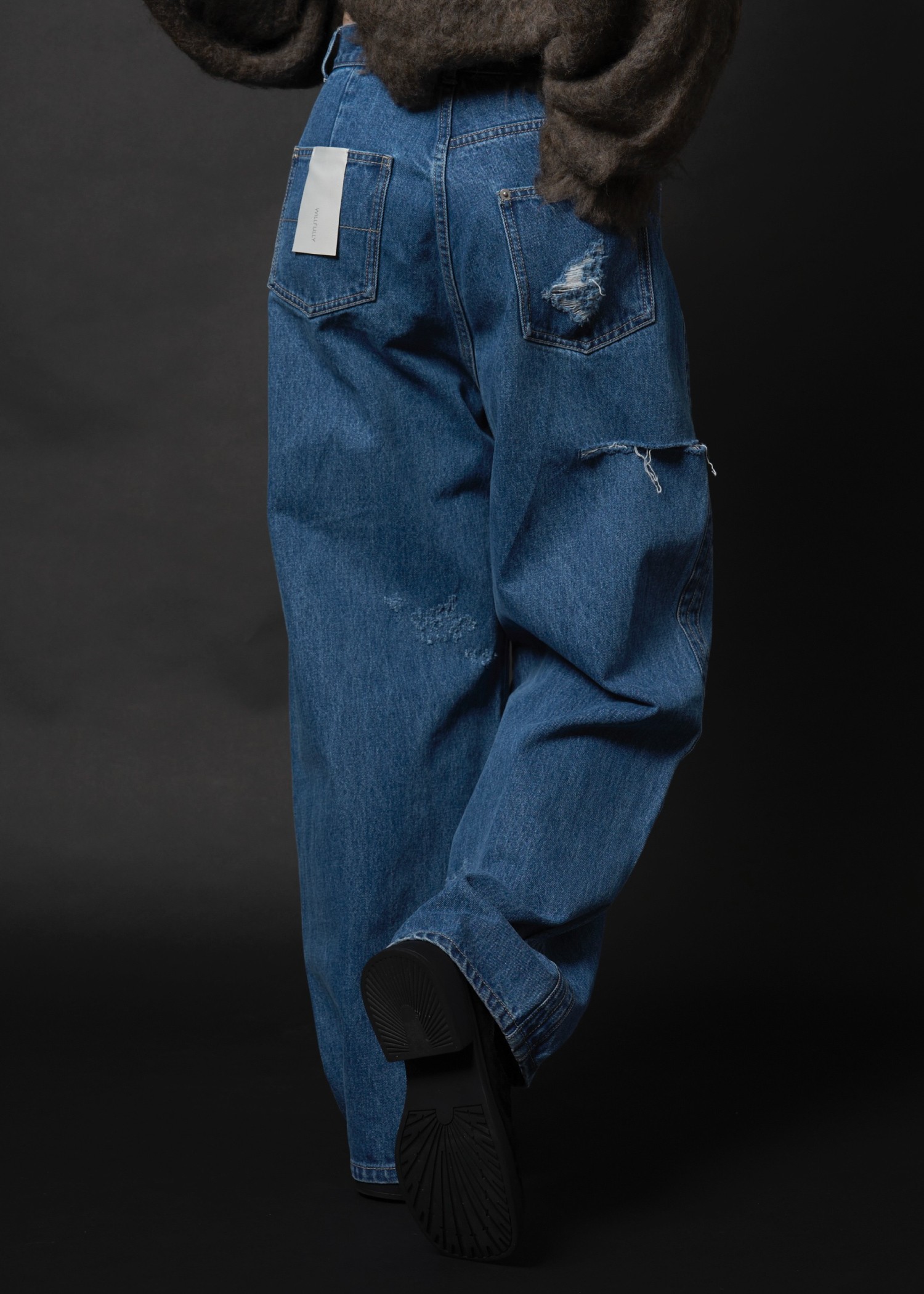 SS loose distressed effect denim PT