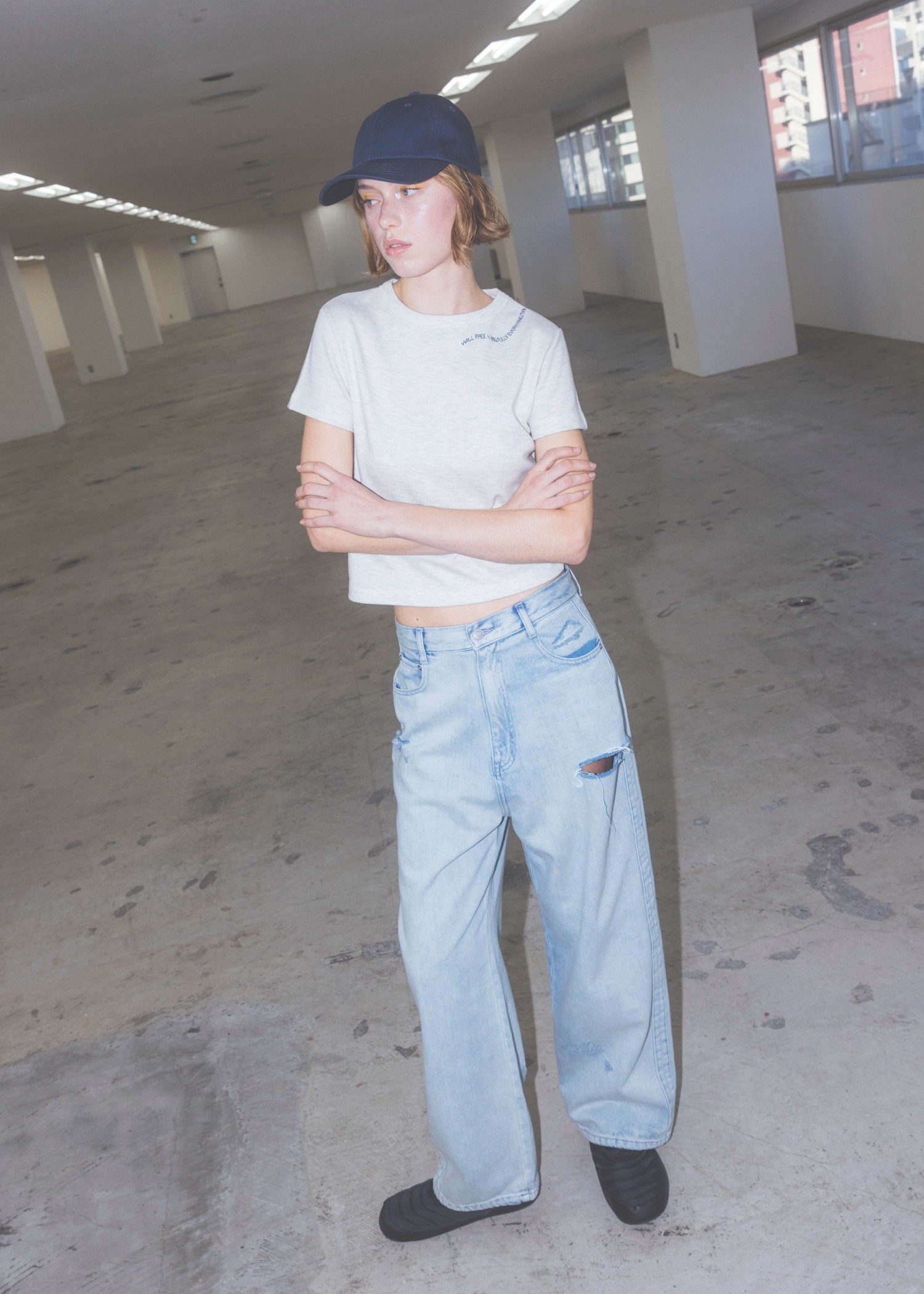 SS loose distressed effect denim PT