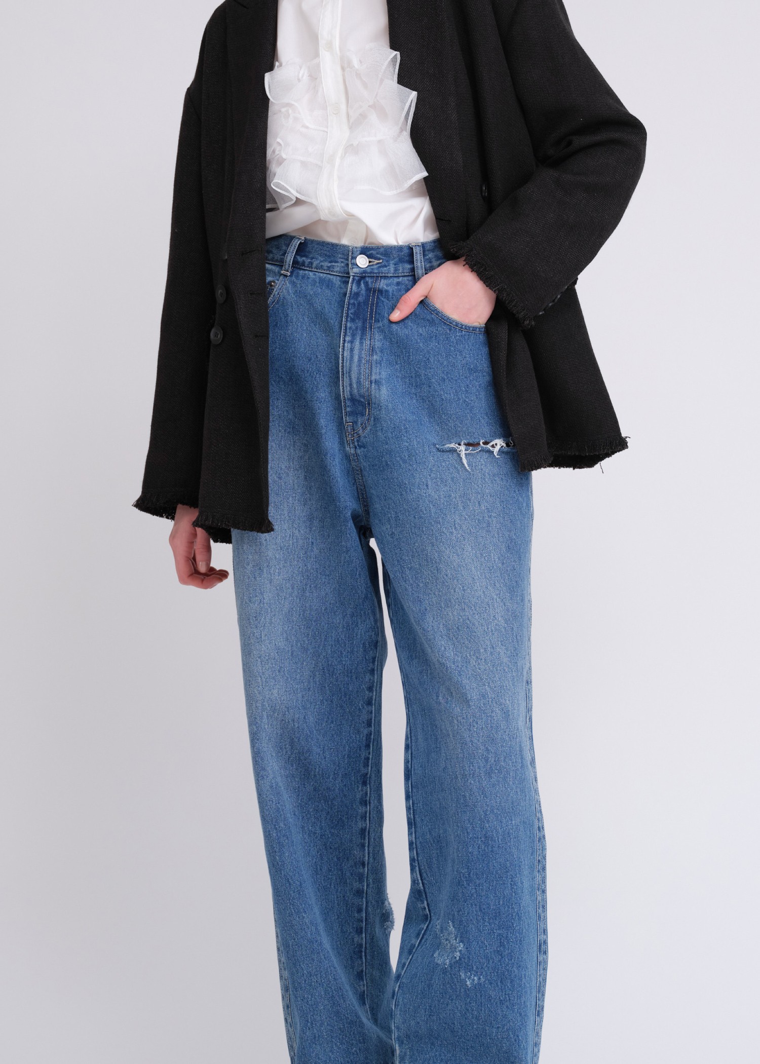 SS loose distressed effect denim PT