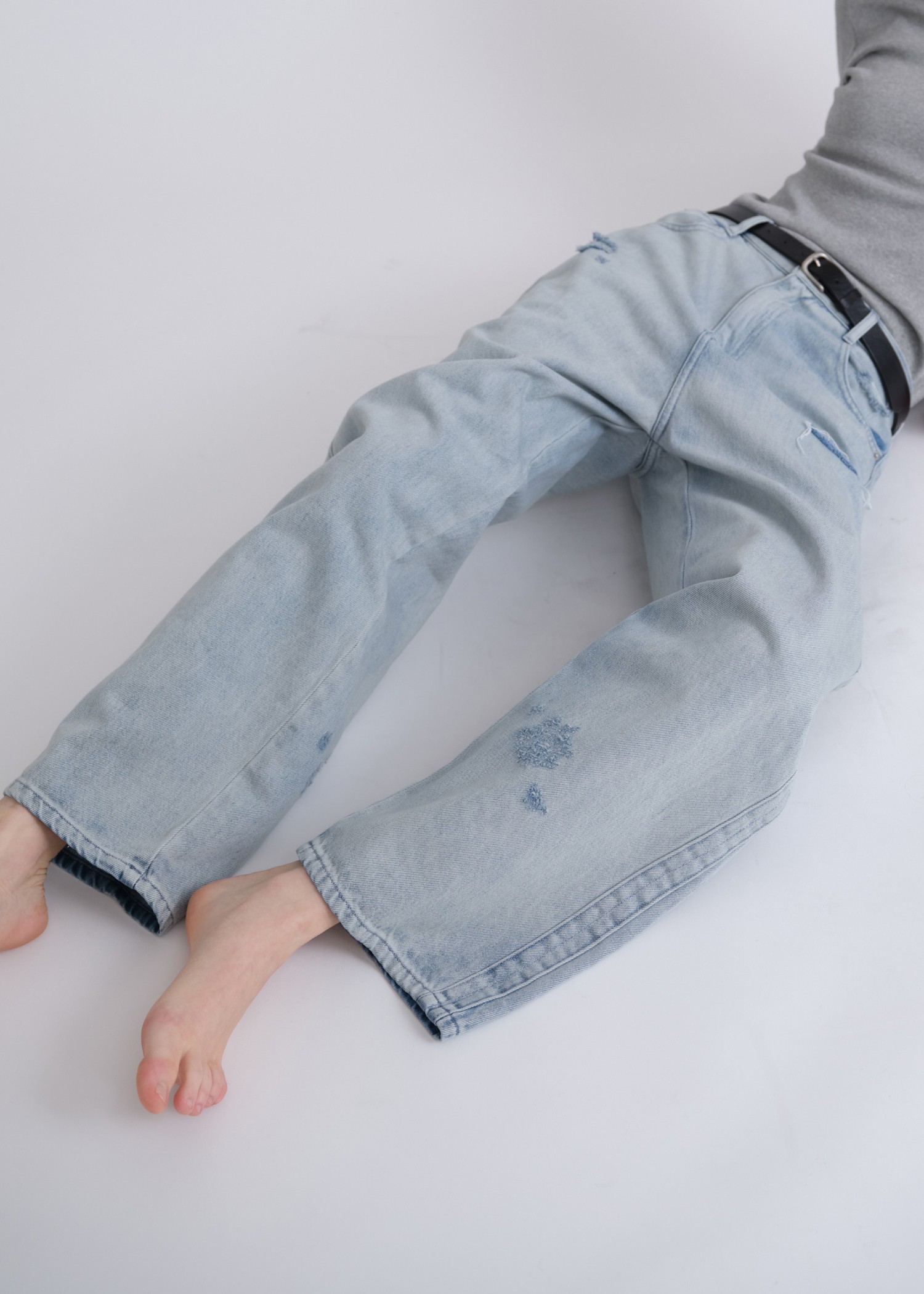 SS loose distressed effect denim PT