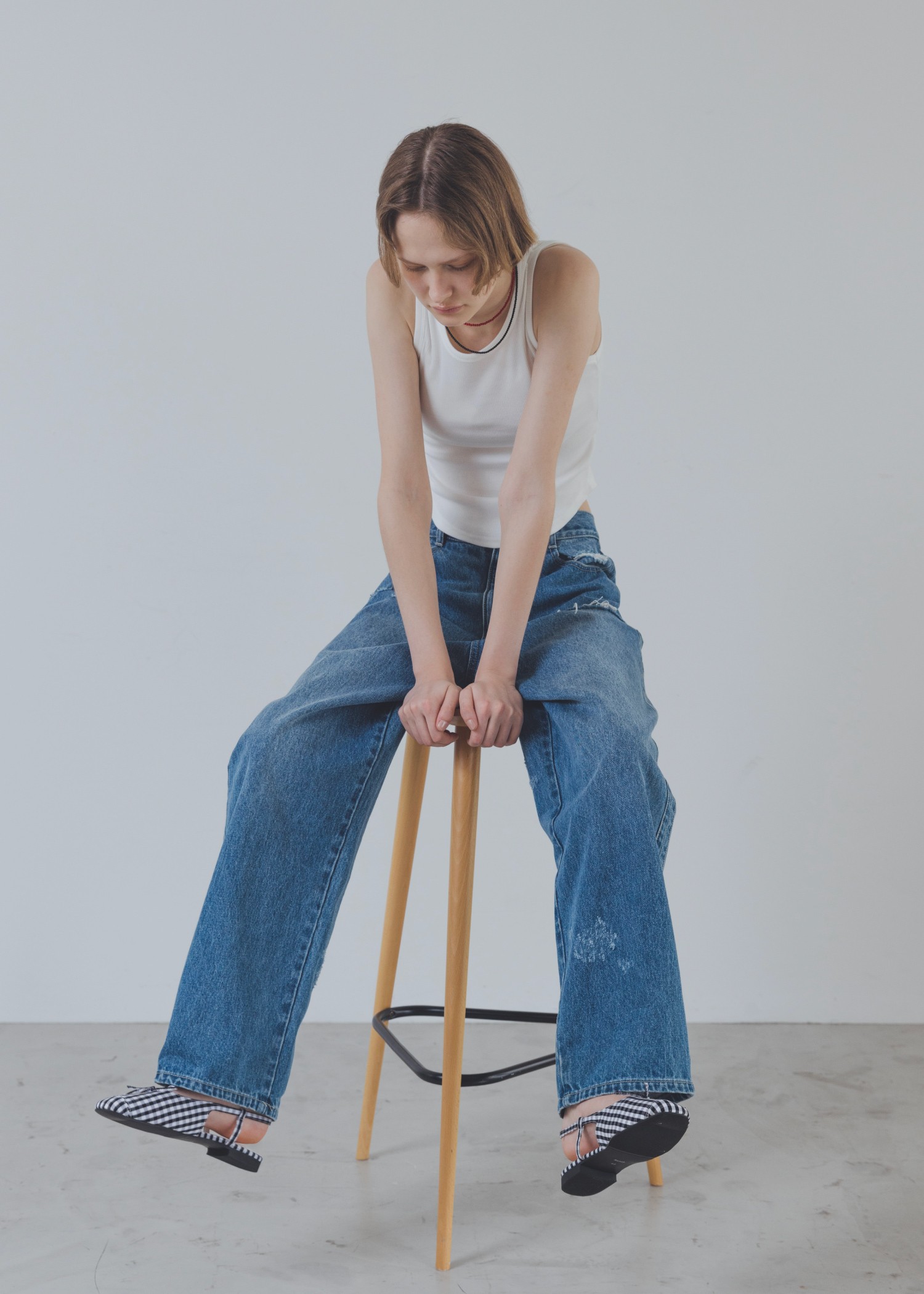 SS loose distressed effect denim PT