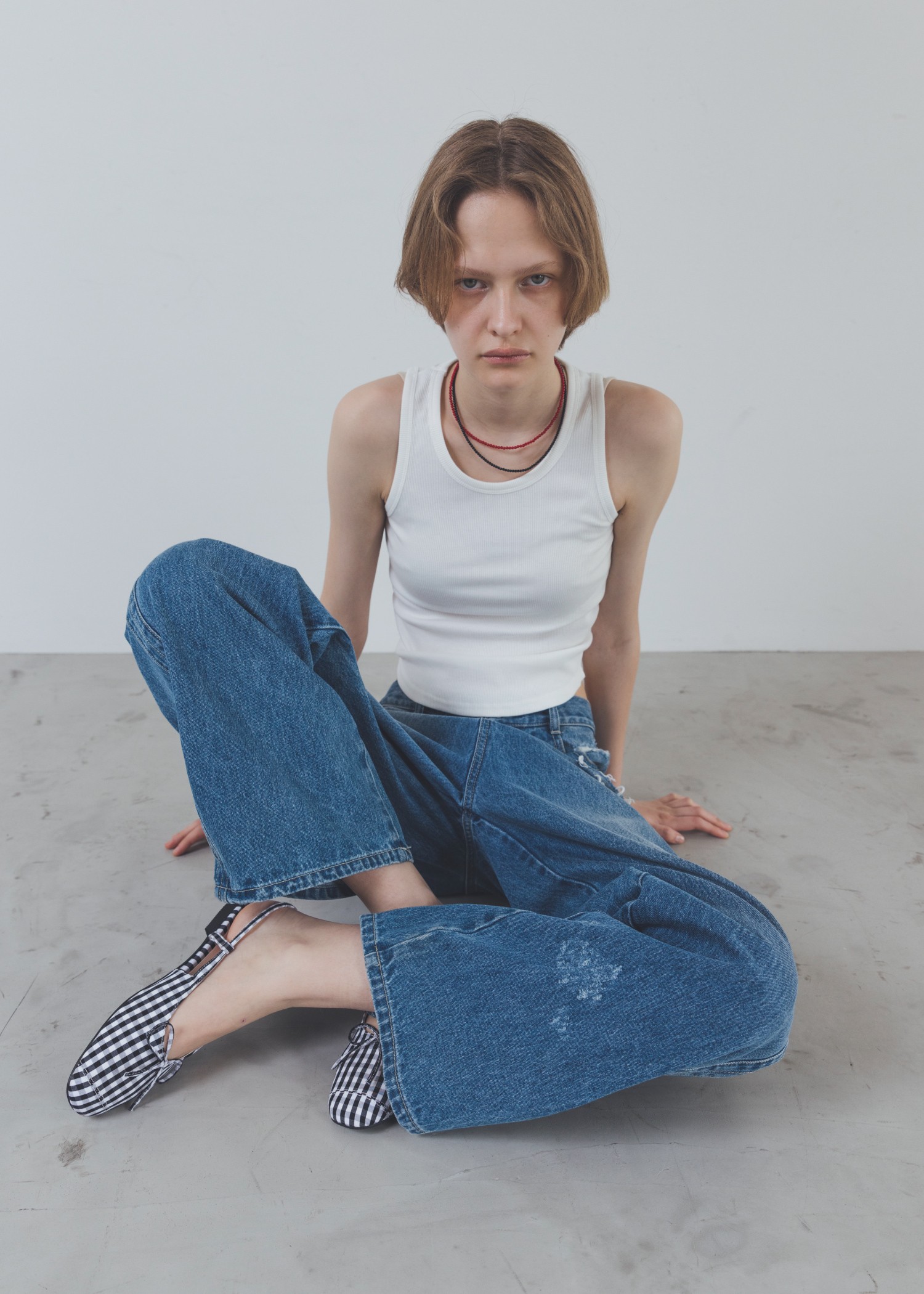 SS loose distressed effect denim PT