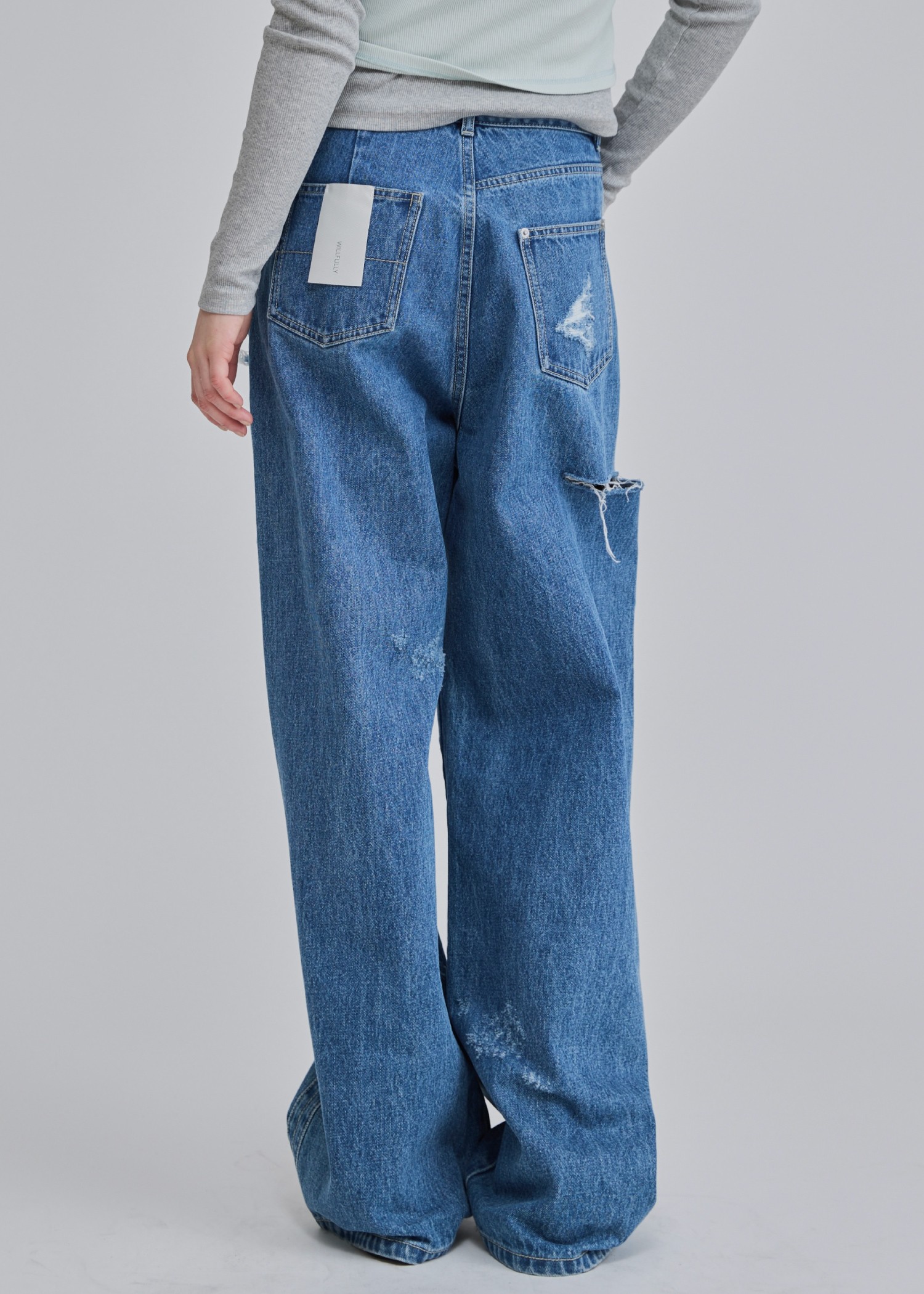 SS loose distressed effect denim PT