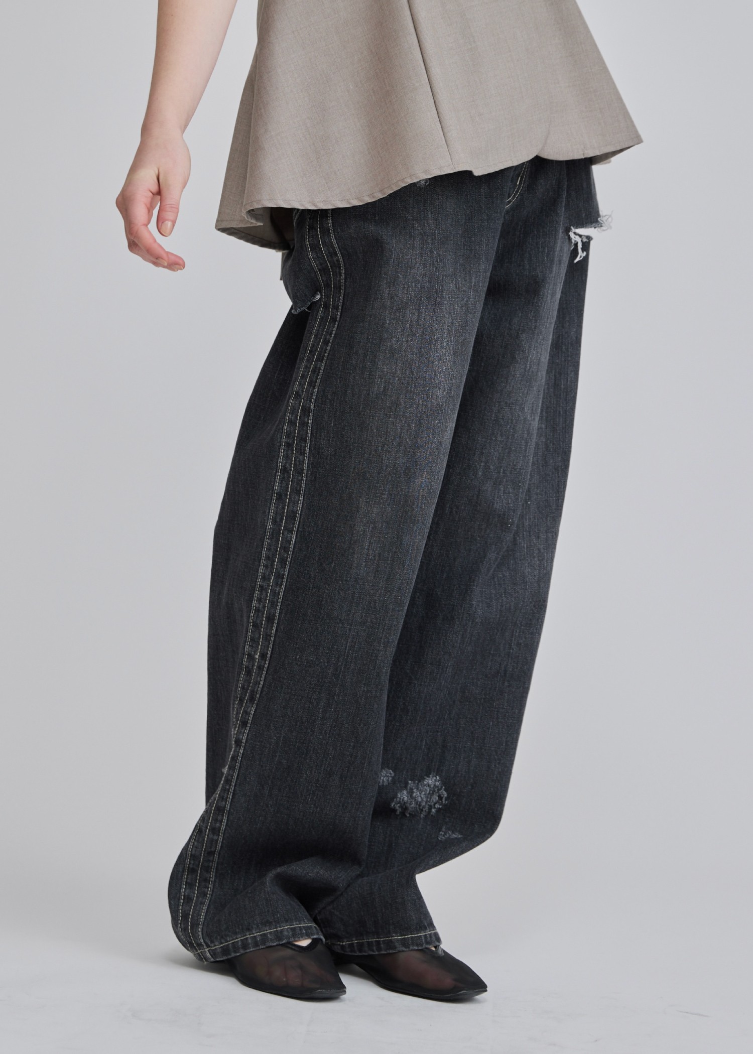 SS loose distressed effect denim PT