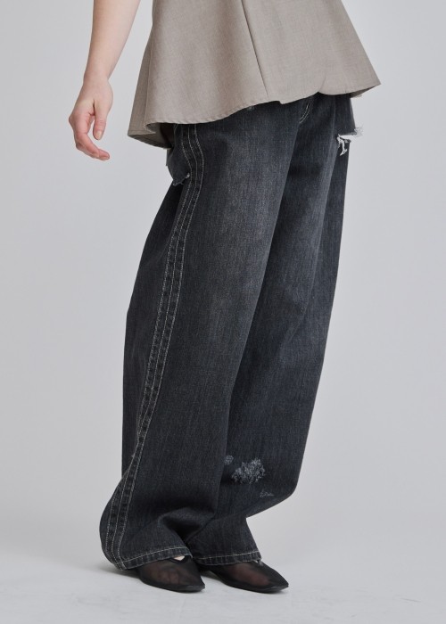 SS loose distressed effect denim PT