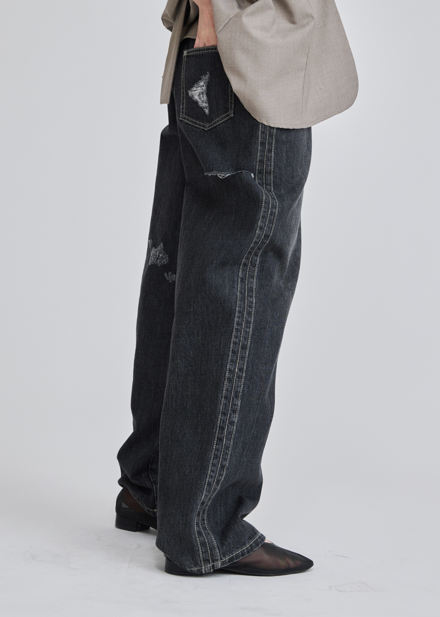 SS loose distressed effect denim PT