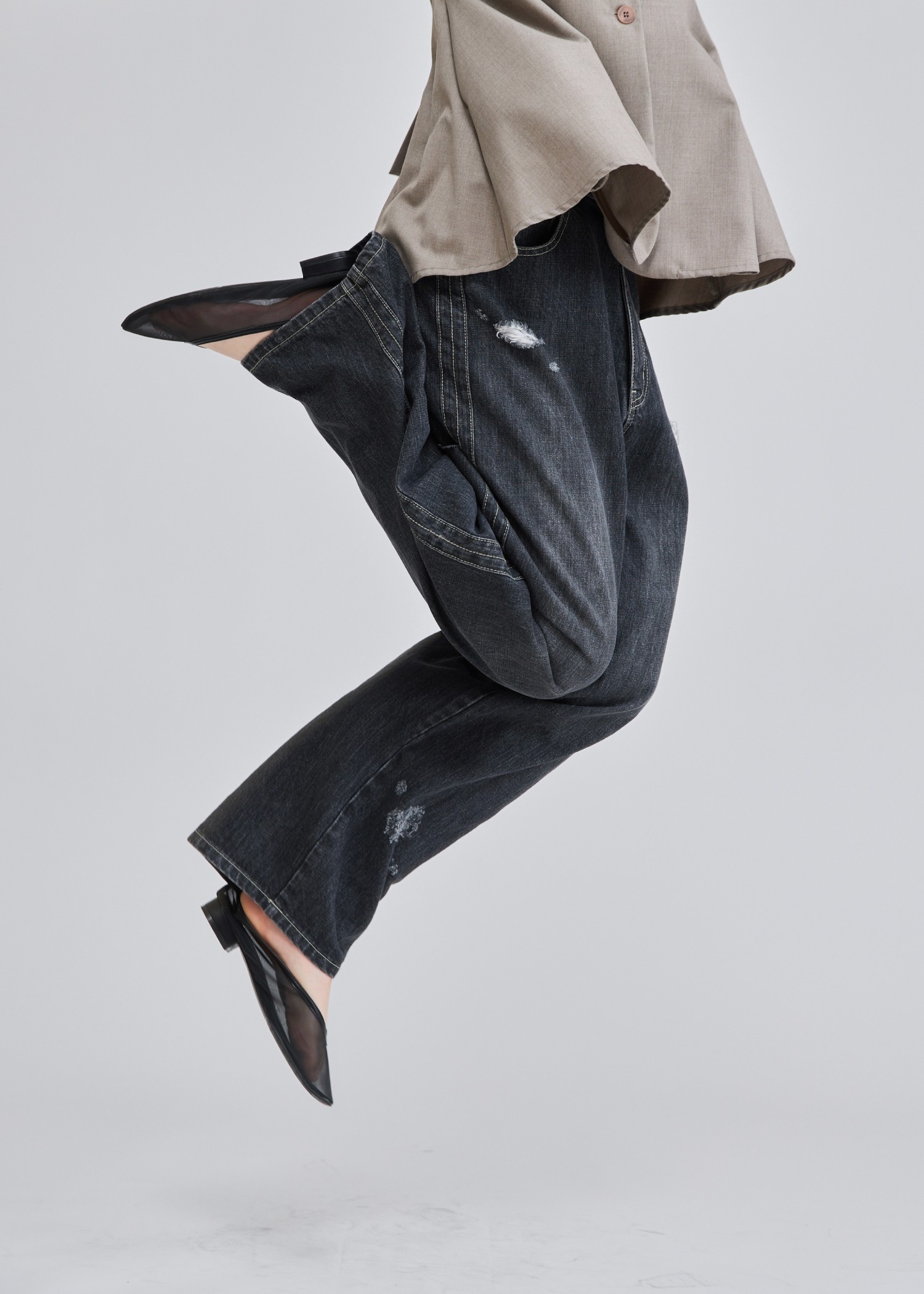 SS loose distressed effect denim PT