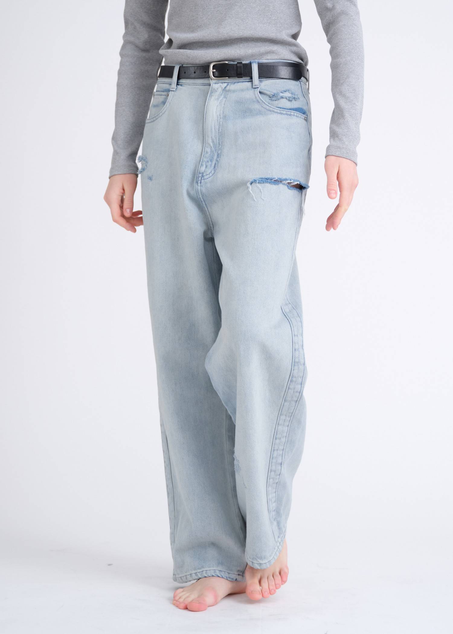SS loose distressed effect denim PT