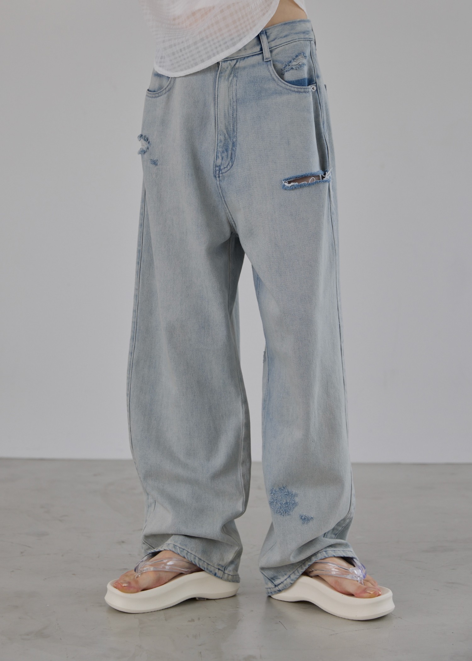 SS loose distressed effect denim PT