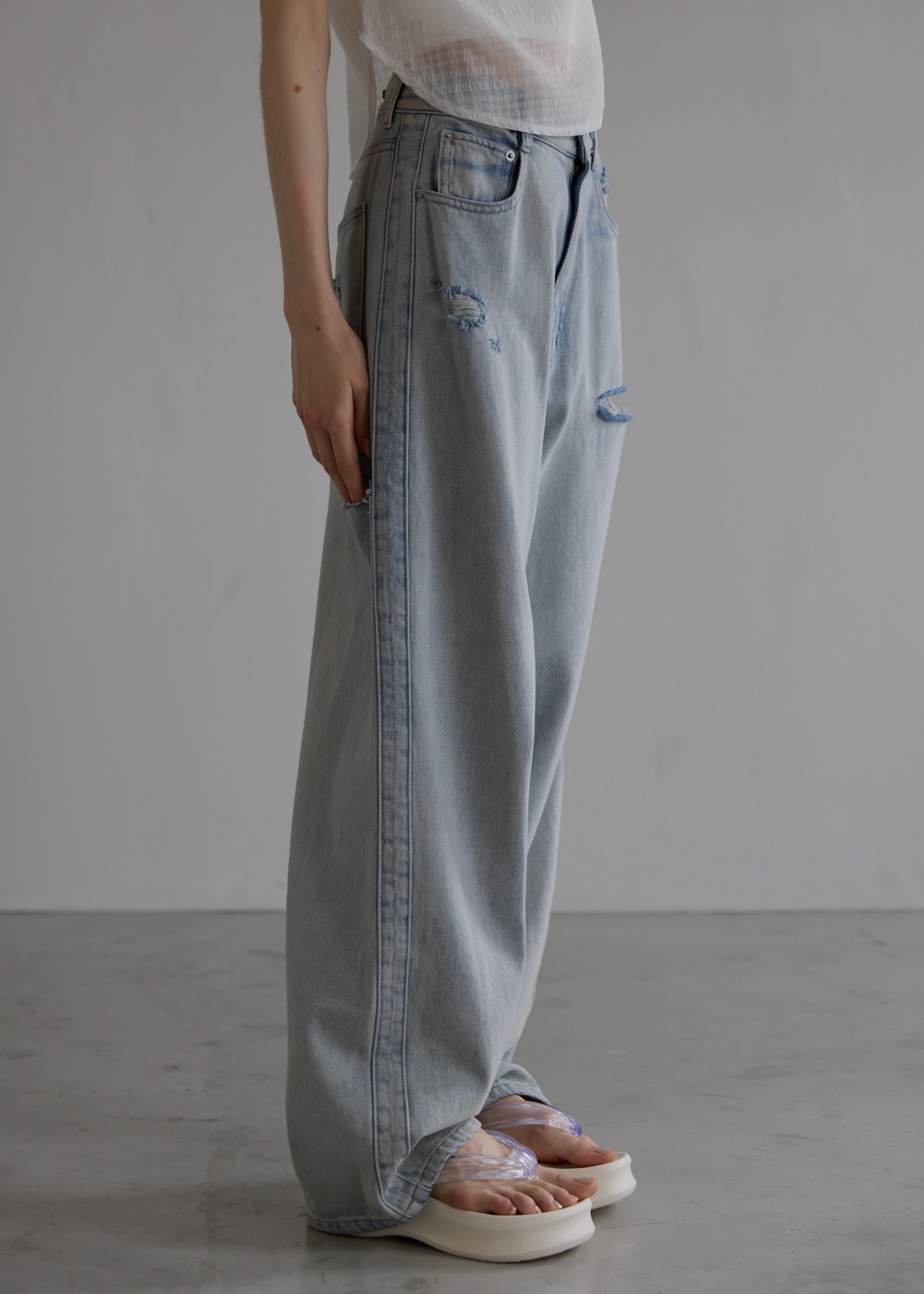 SS loose distressed effect denim PT