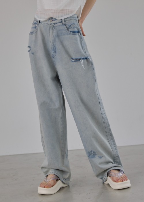 SS loose distressed effect denim PT