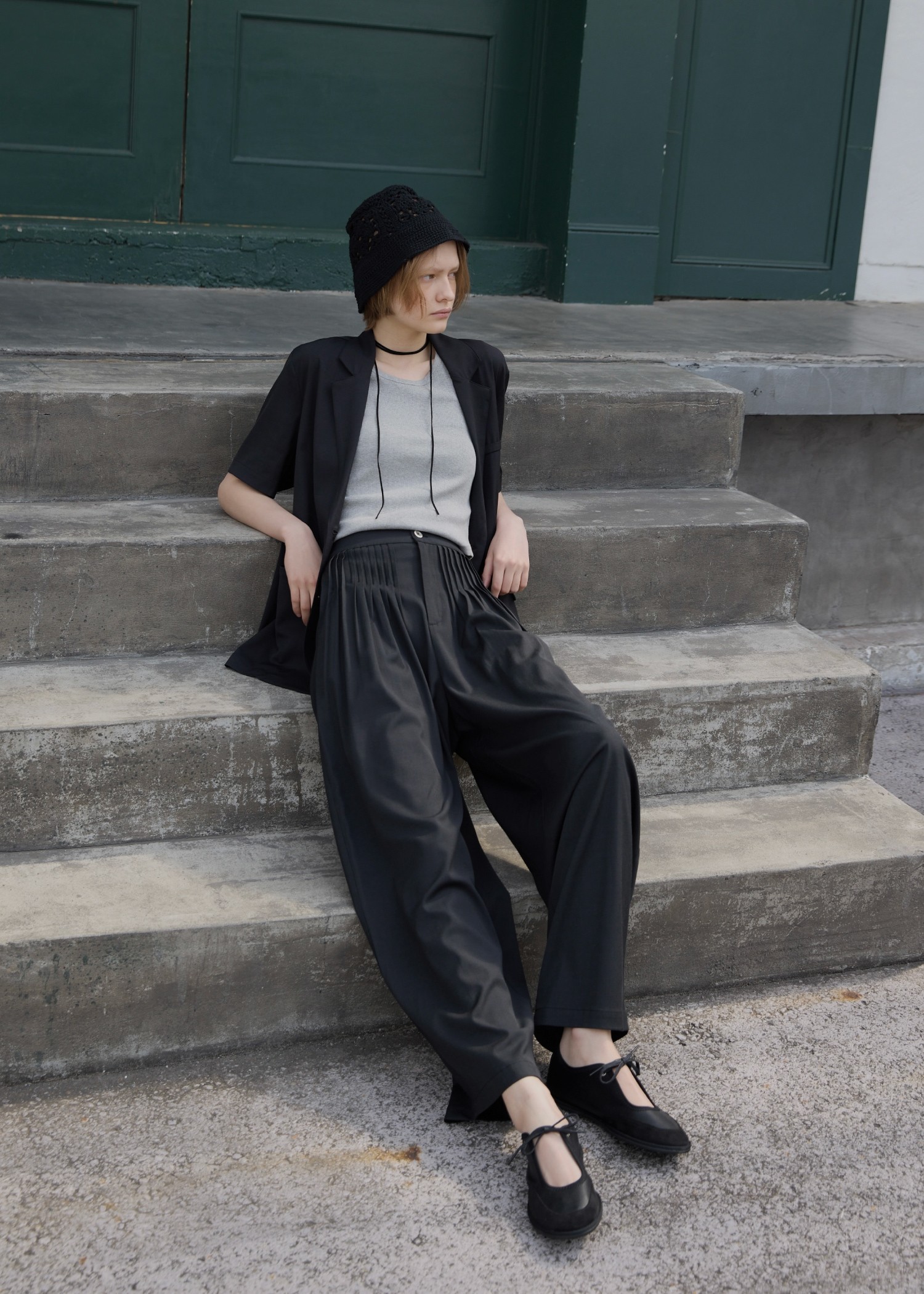 waist pin tuck wide panel PT