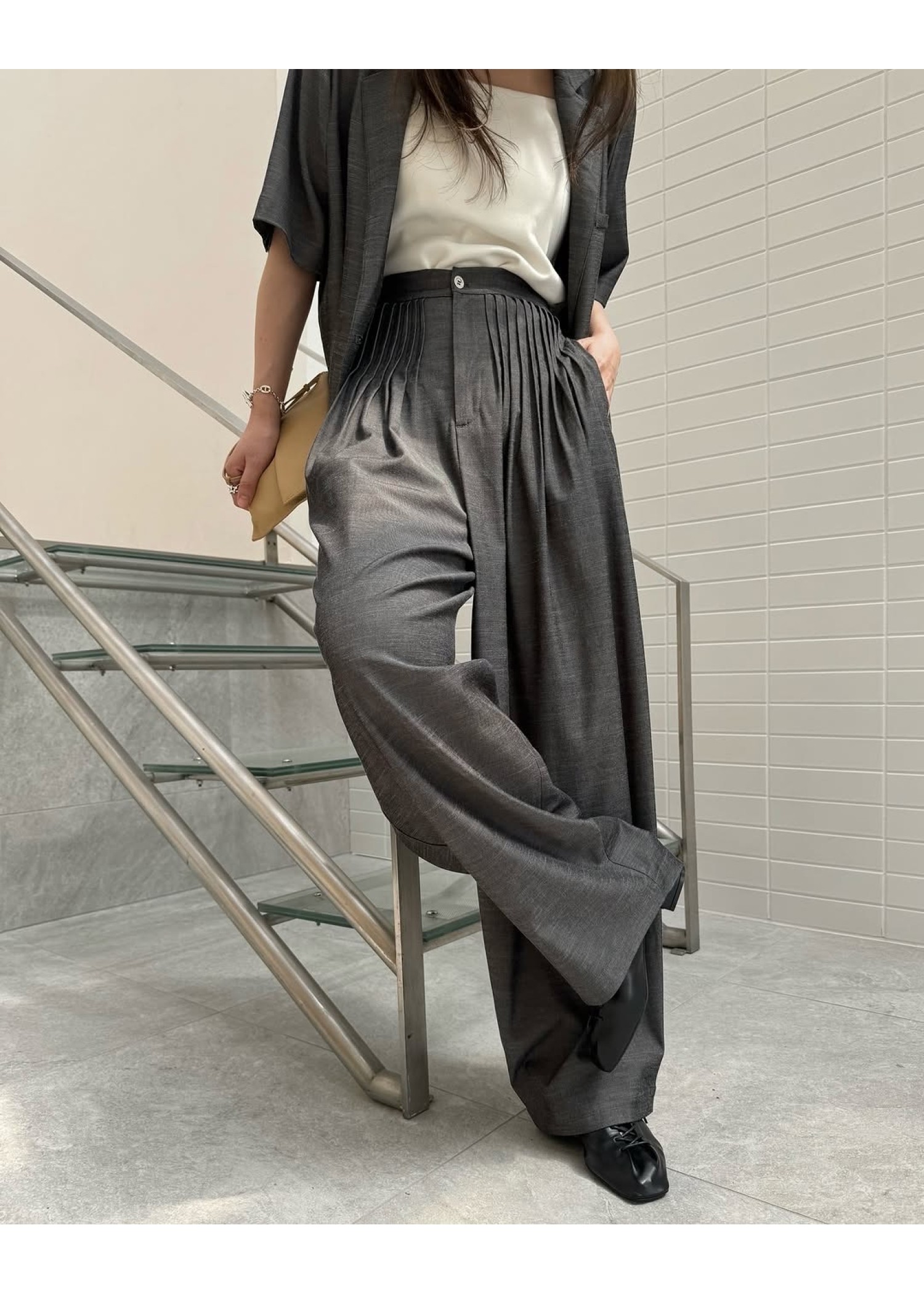 waist pin tuck wide panel PT