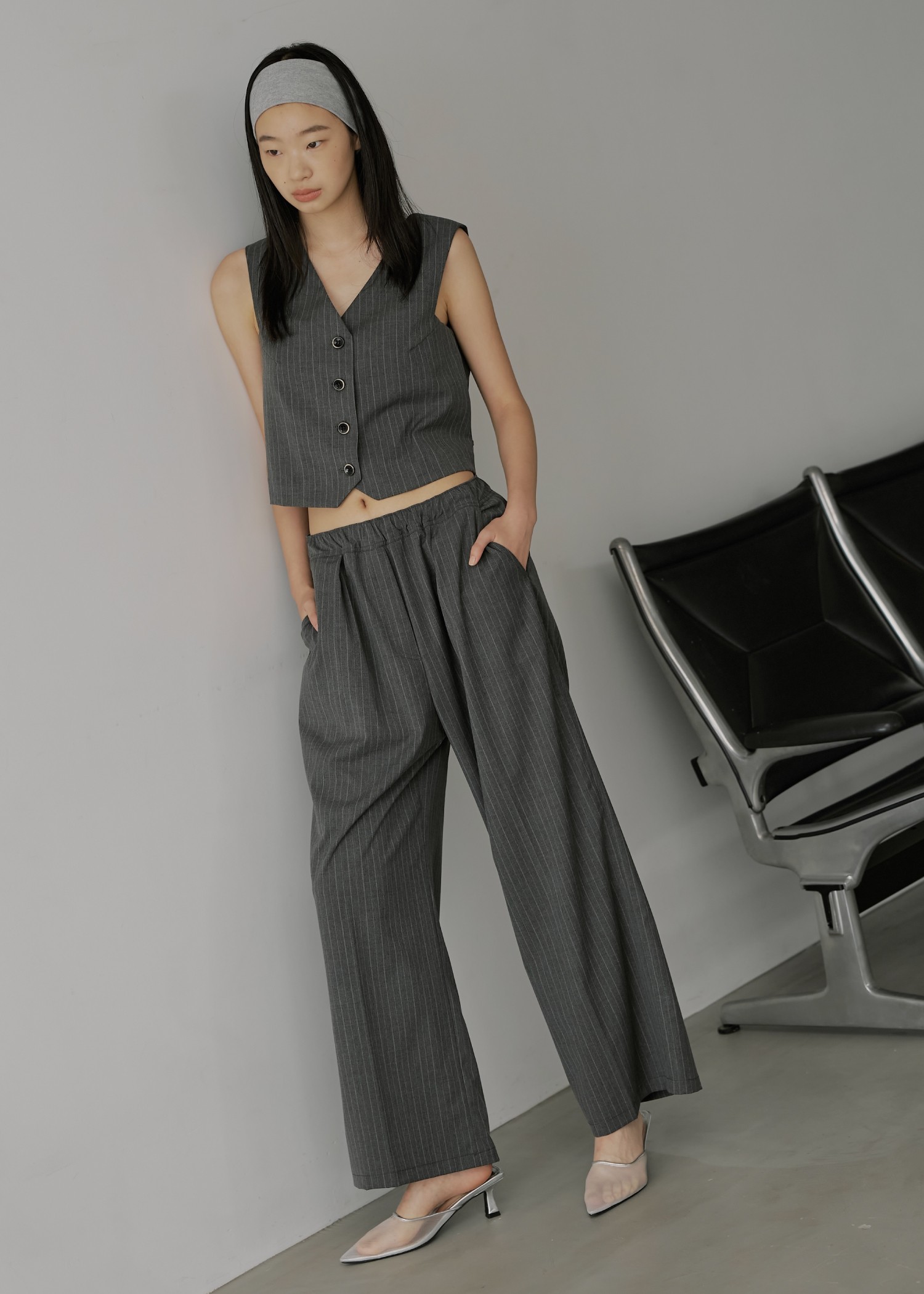 elastic waist stripe straight PT