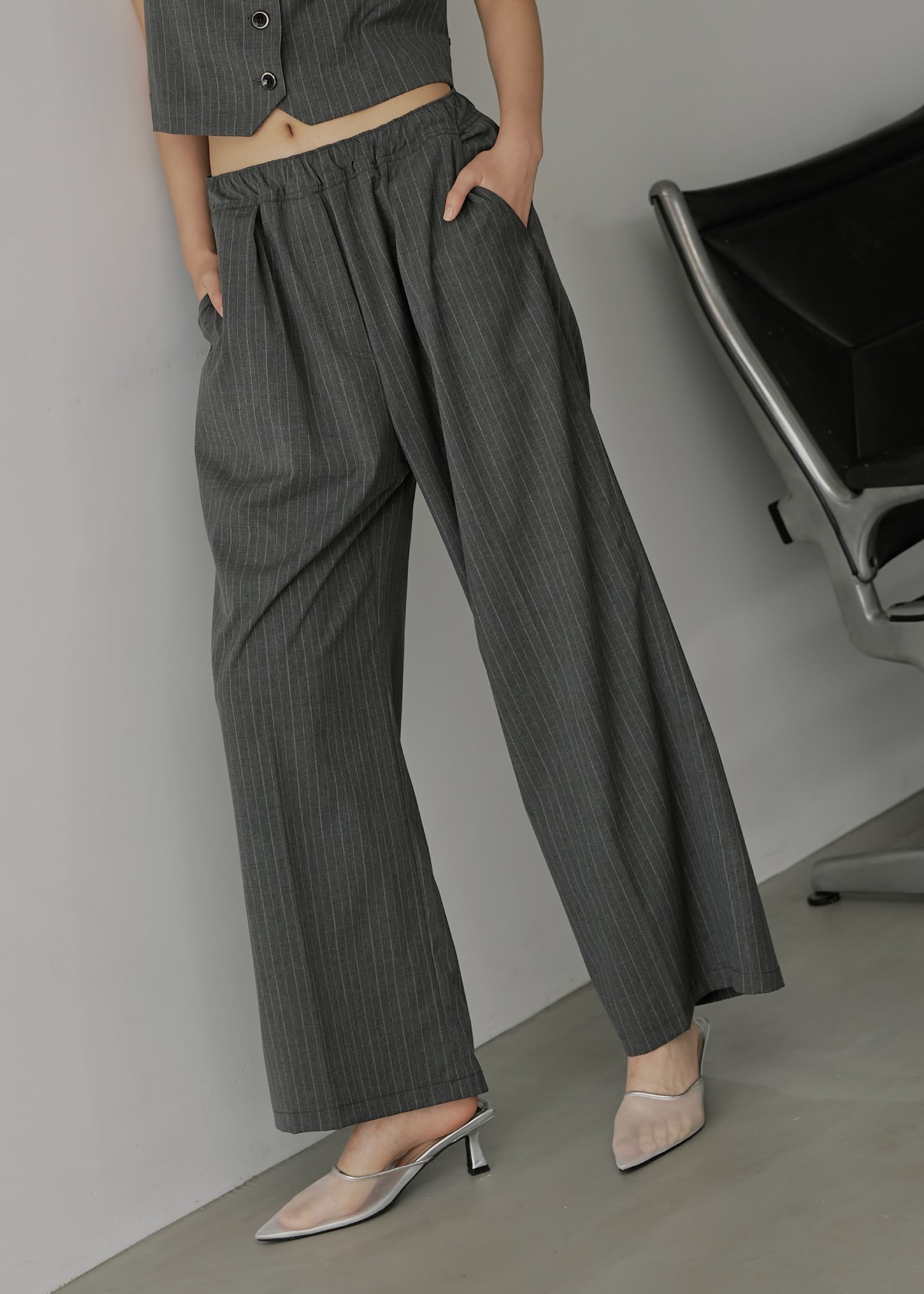 elastic waist stripe straight PT