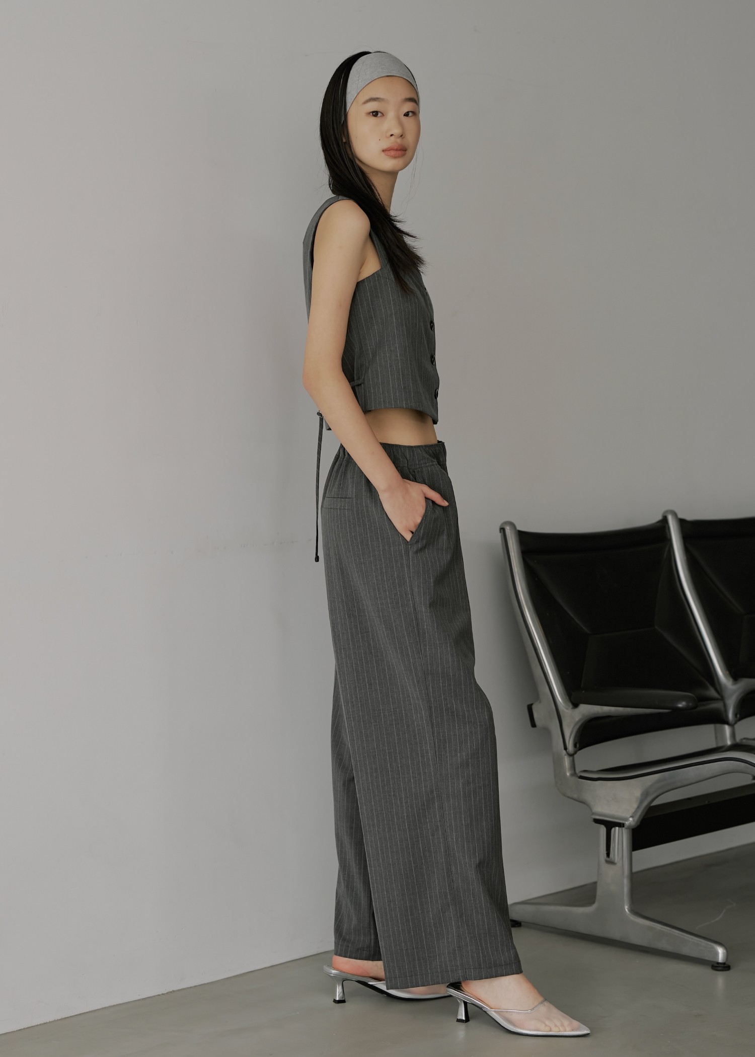 elastic waist stripe straight PT