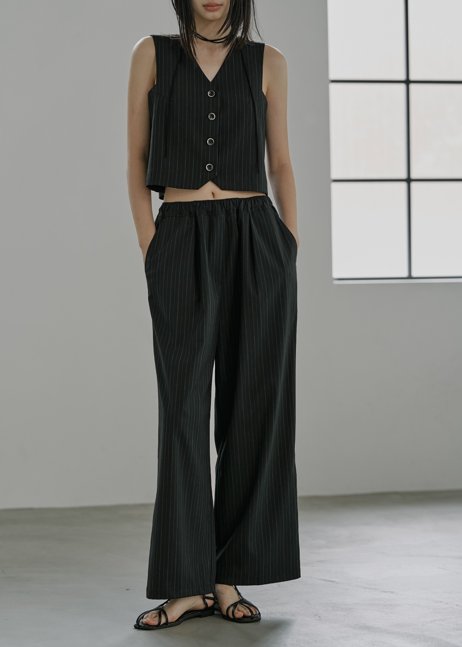 elastic waist stripe straight PT