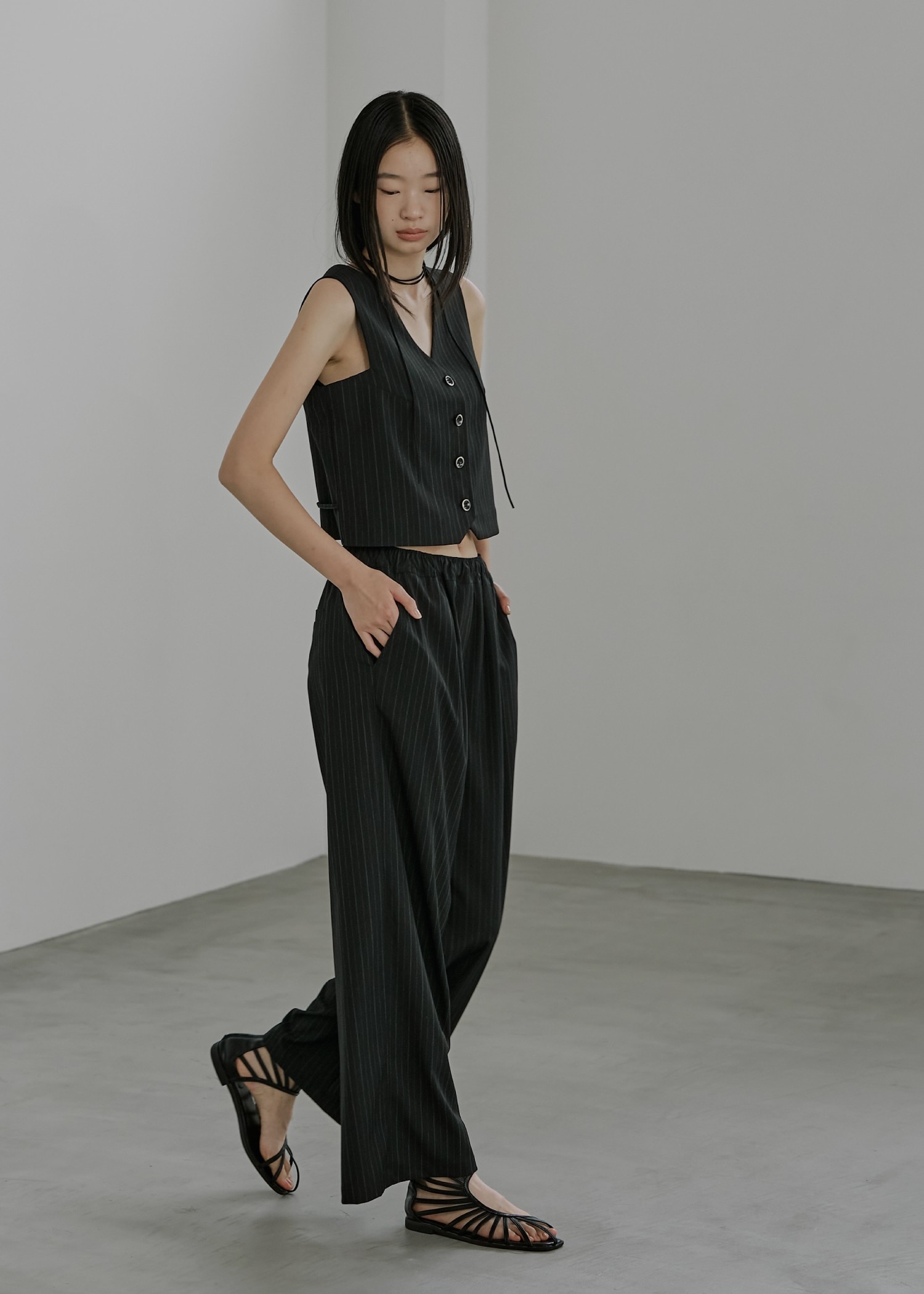 elastic waist stripe straight PT