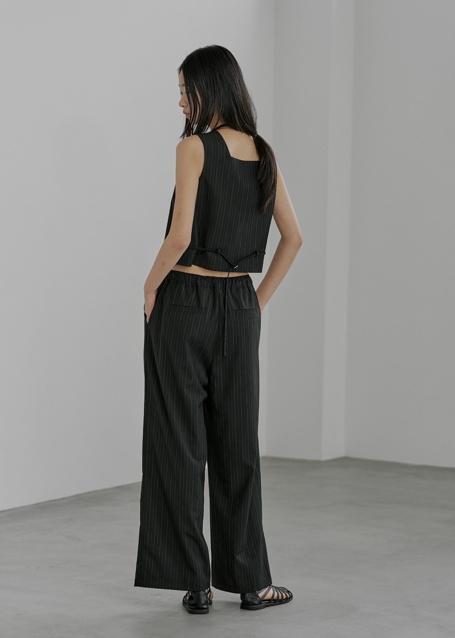 elastic waist stripe straight PT