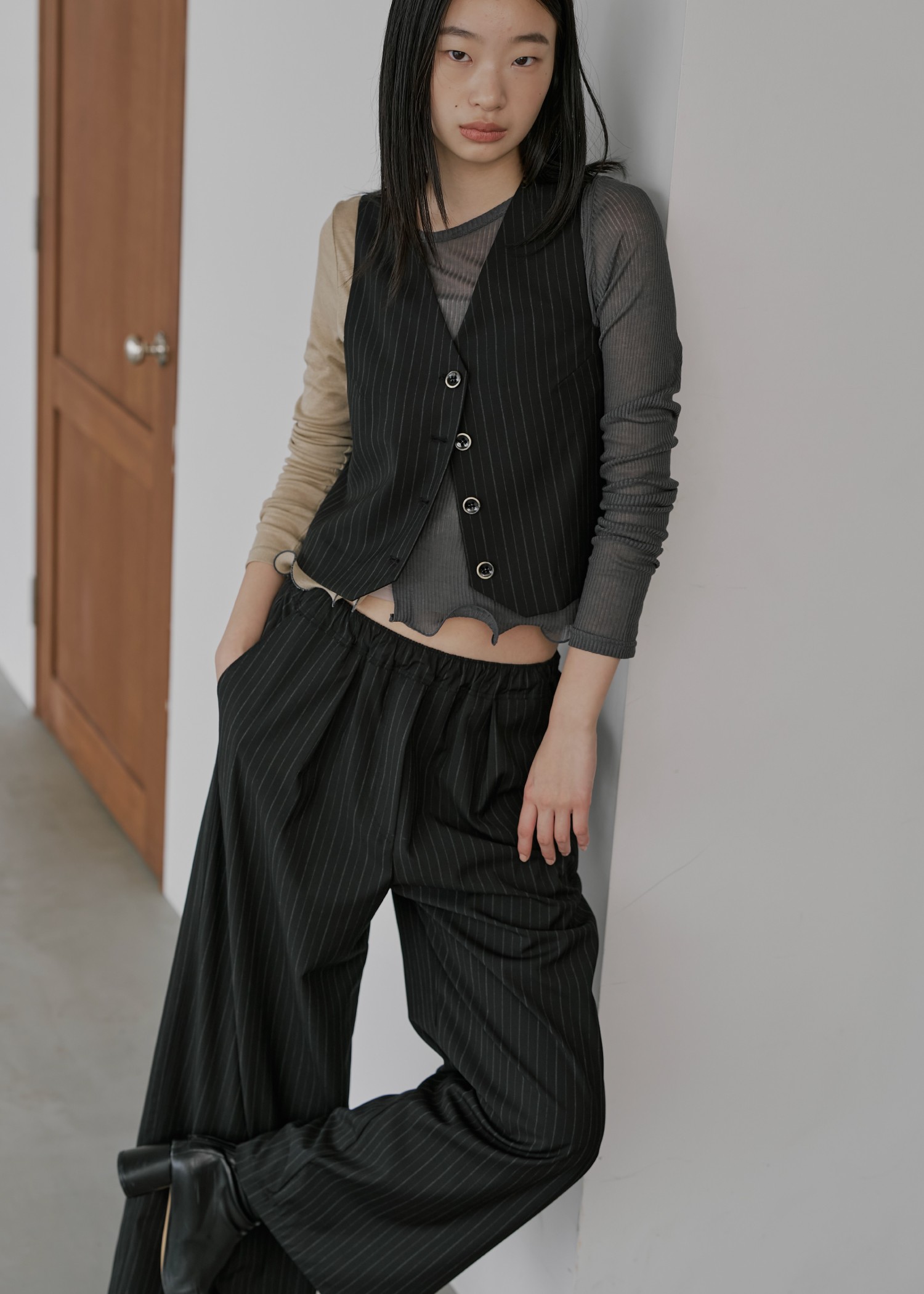 elastic waist stripe straight PT