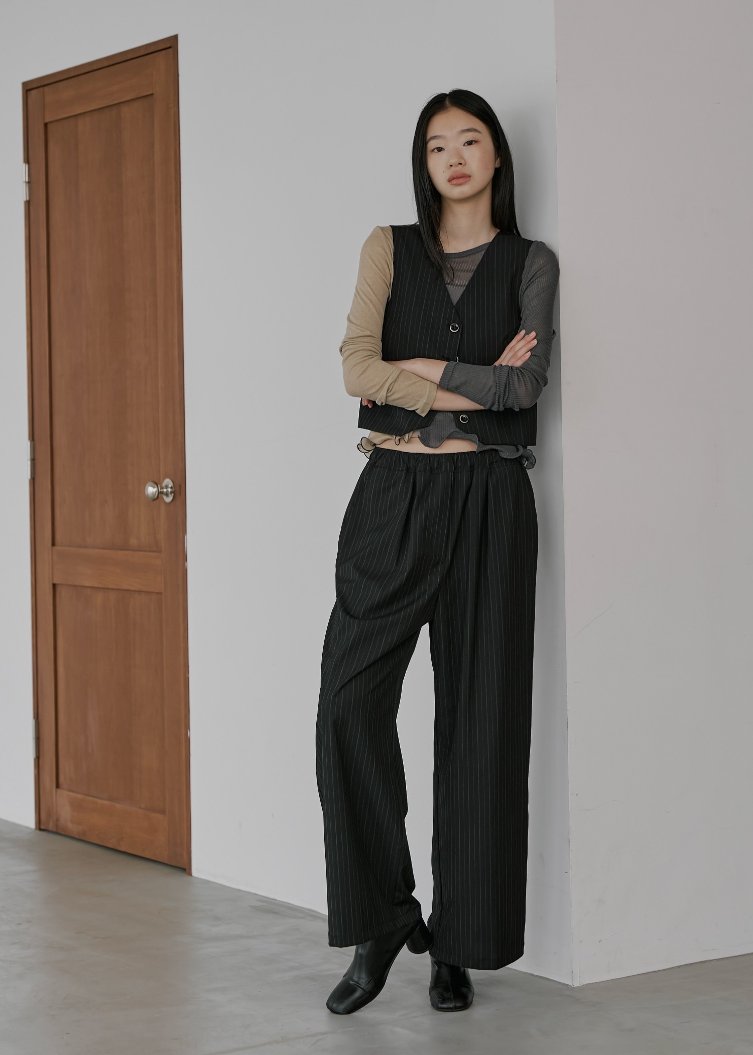 elastic waist stripe straight PT