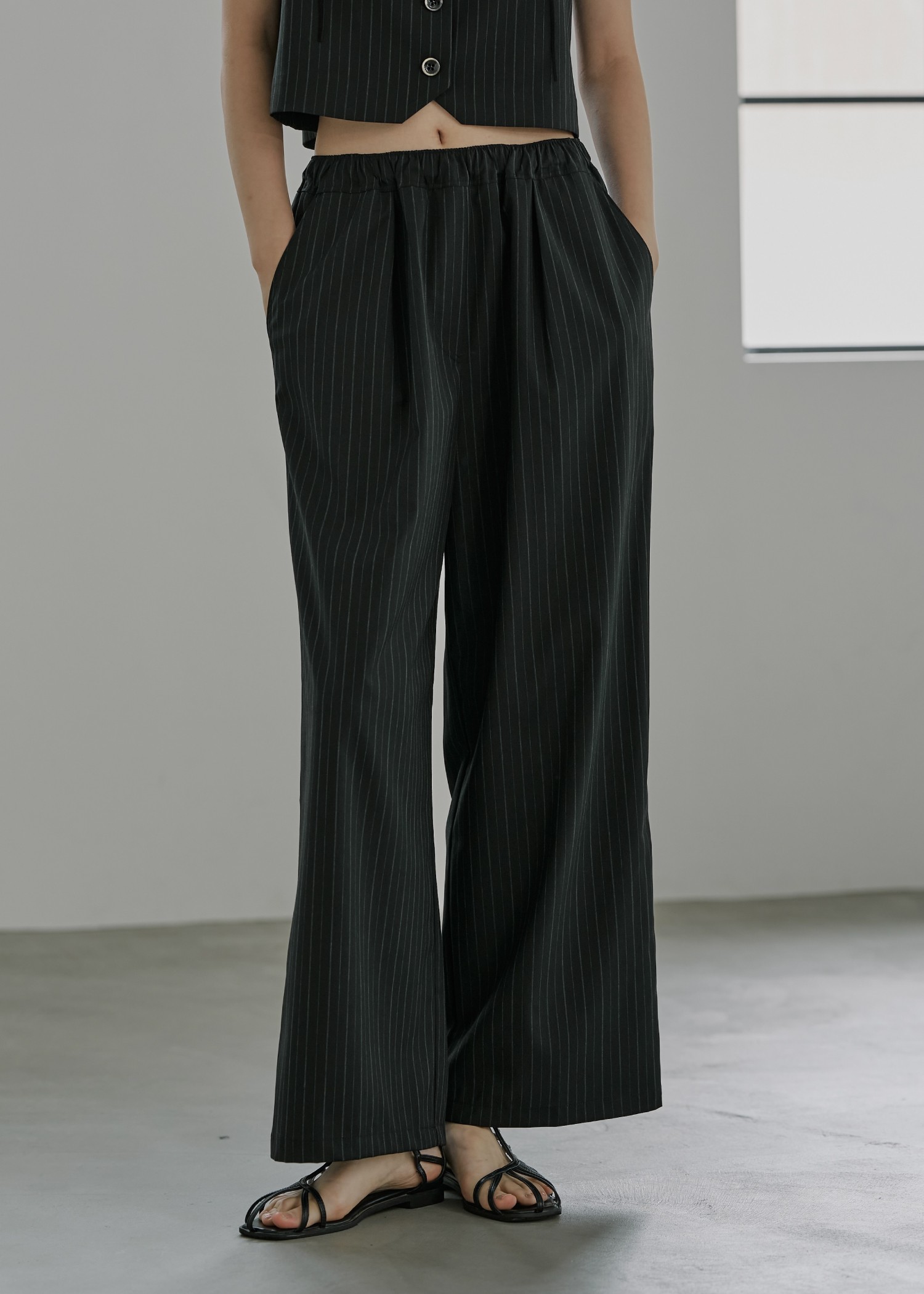 elastic waist stripe straight PT