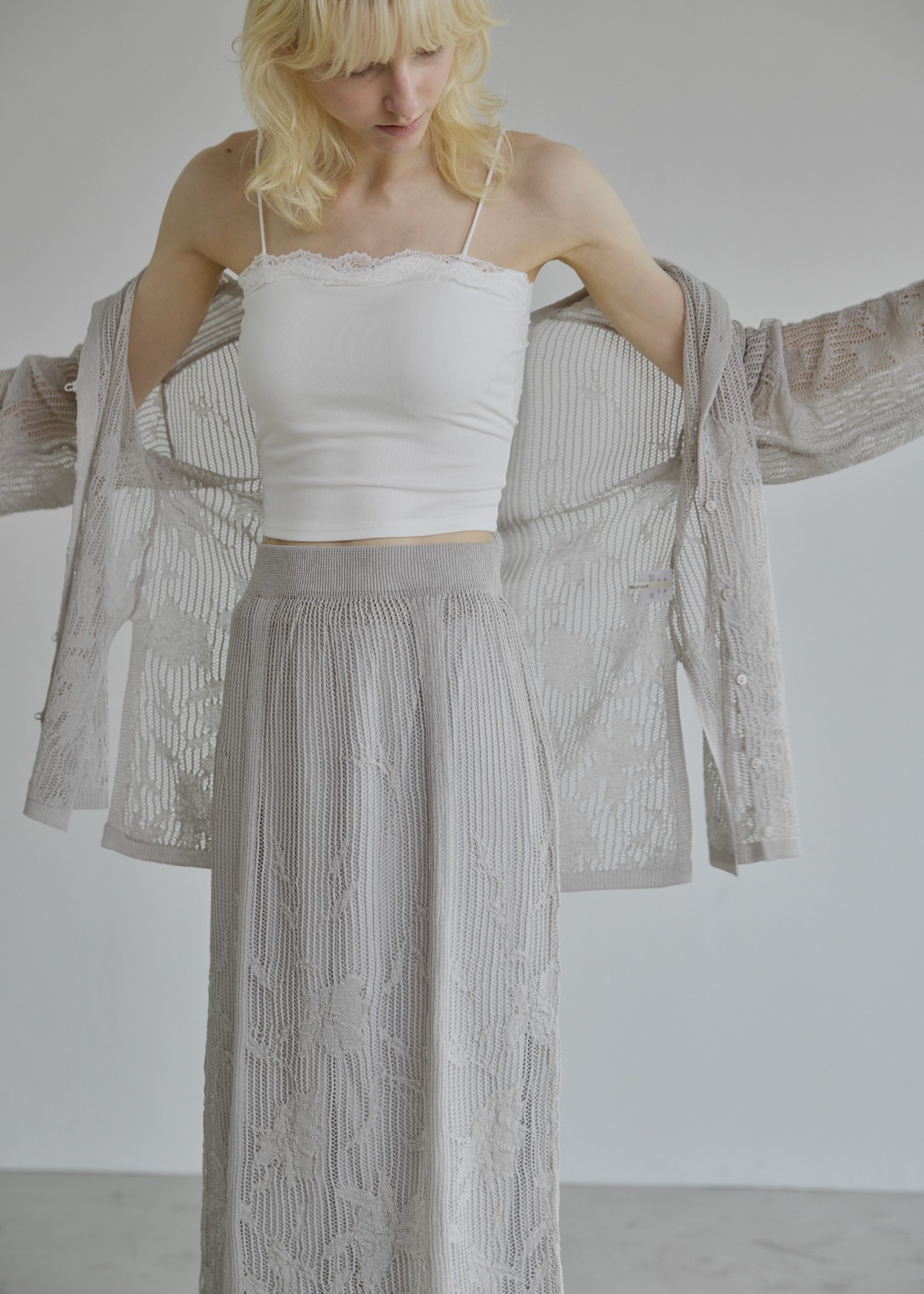 gradation flower mesh flare knit SK