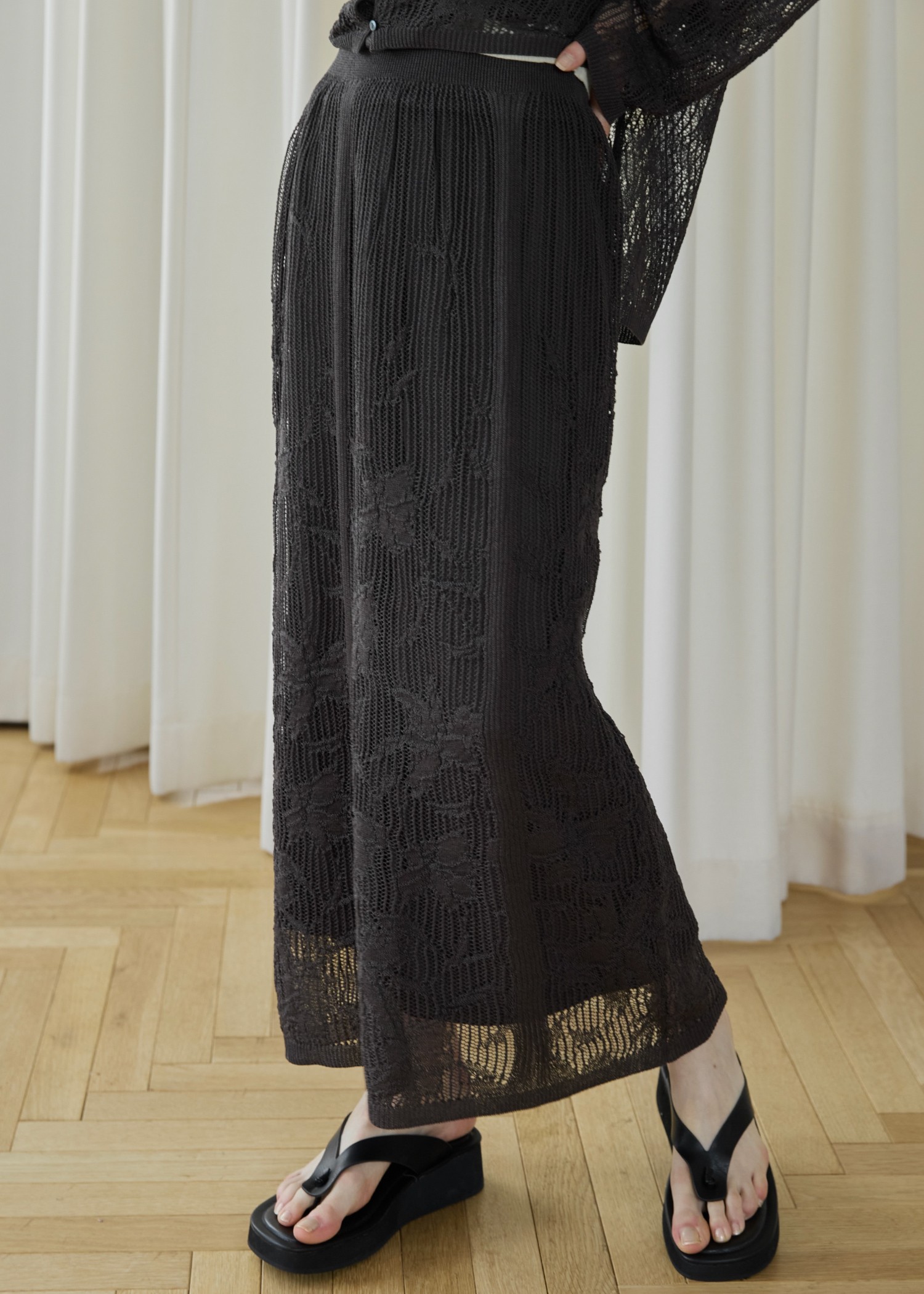 gradation flower mesh flare knit SK