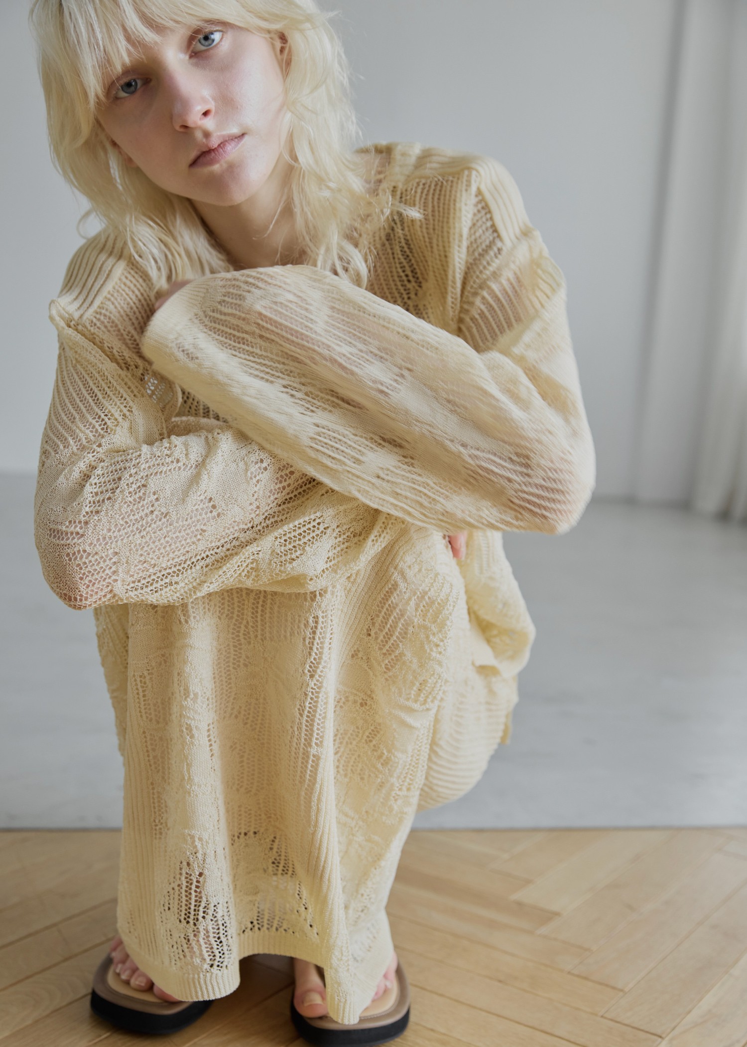 gradation flower mesh flare knit SK